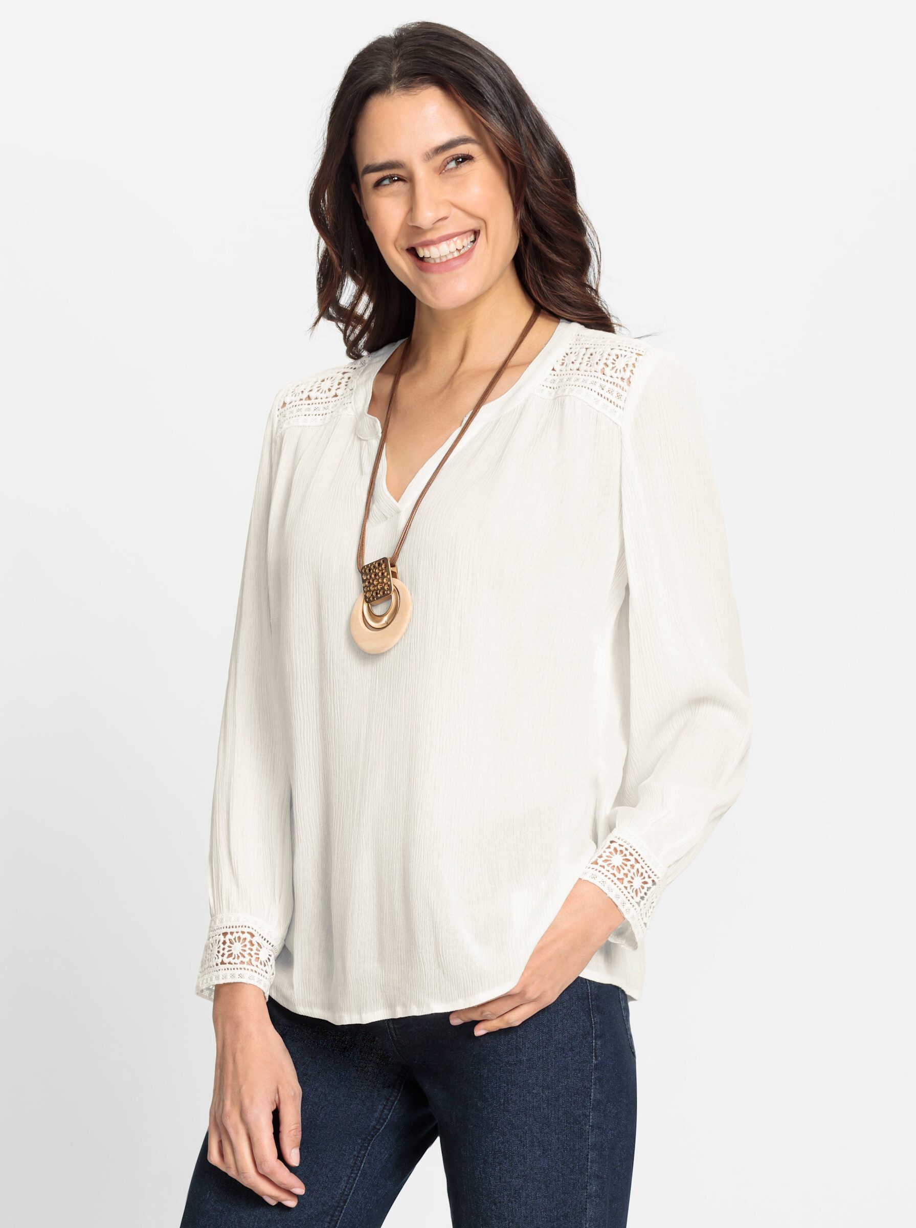 Witt Klassische Bluse Crinkle-Bluse Langarm