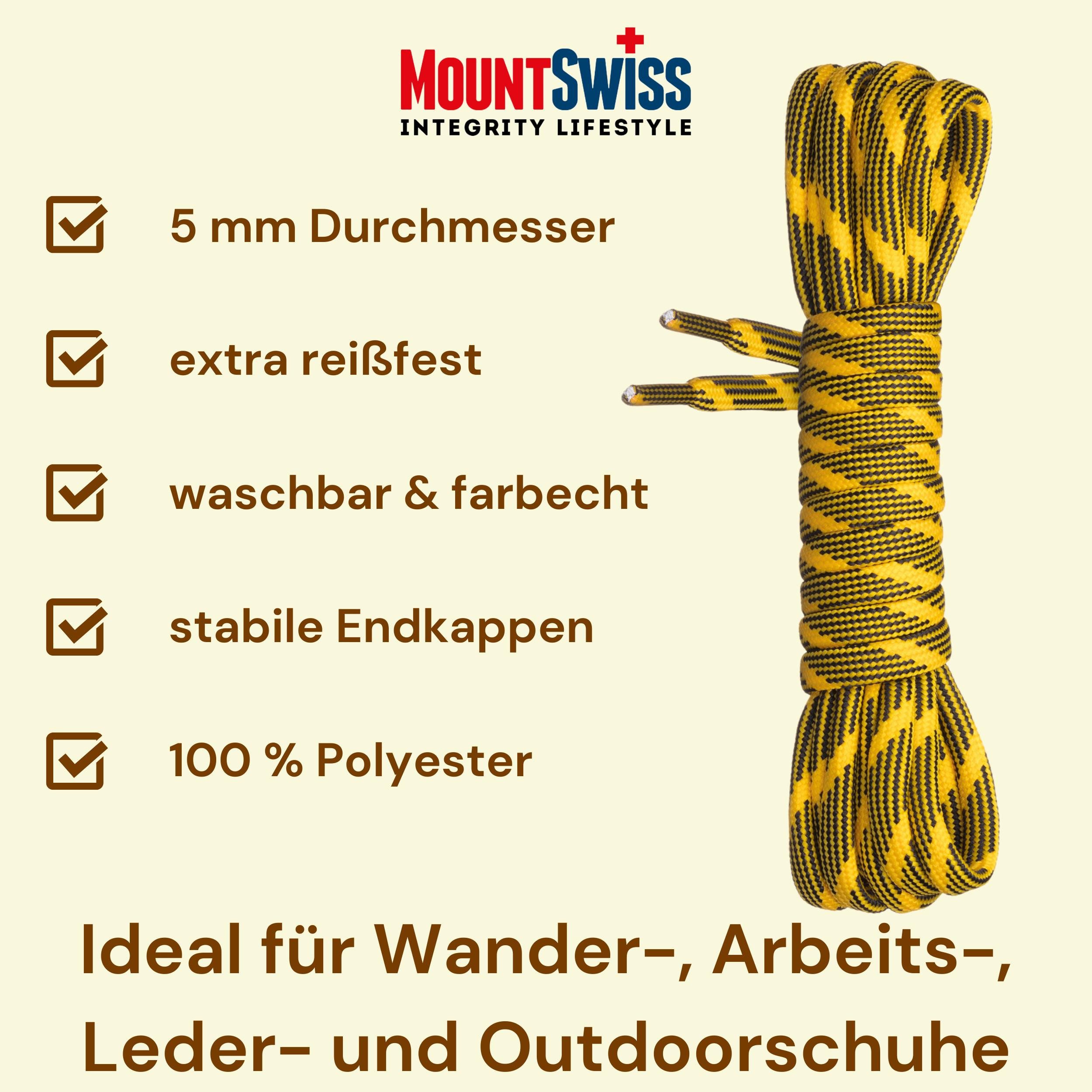 Mount Swiss Schnürsenkel Rundsenkel für Trekking- und Arbeitsschuhe, ø 5 mm, Länge 70 - 220 cm
