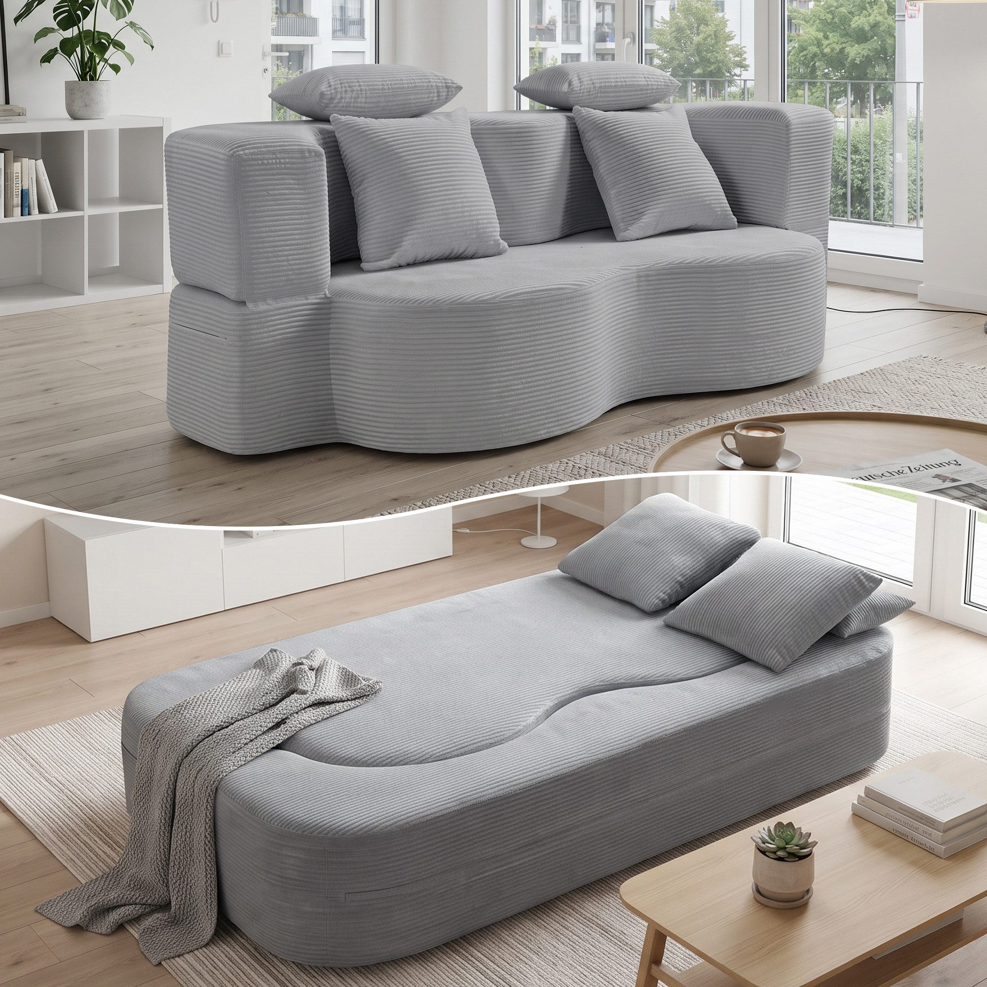 GLP Schlafsofa 2-Sitzer Sofa mit Schlaffunktion, Boneless Bodensofa für Kleine Räume, Set, Klappsofa ohne Montage mit hochdichtem Schaumstoff