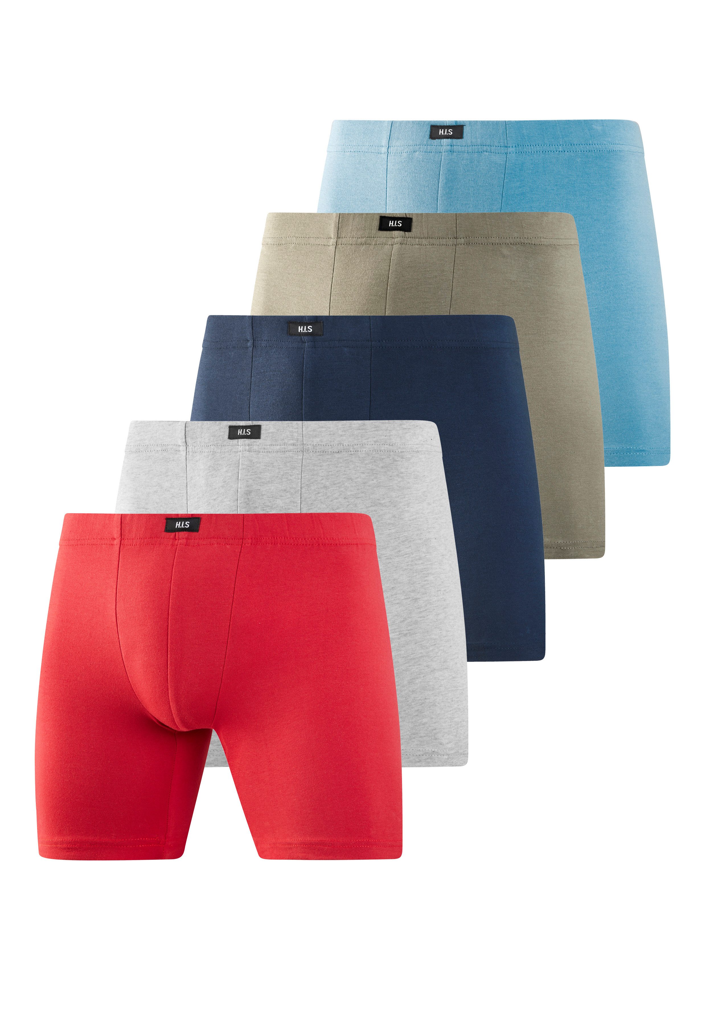 H.I.S Langer Boxer (Packung, 5-St) Boxershorts mit langem Bein, Logo am Bund
