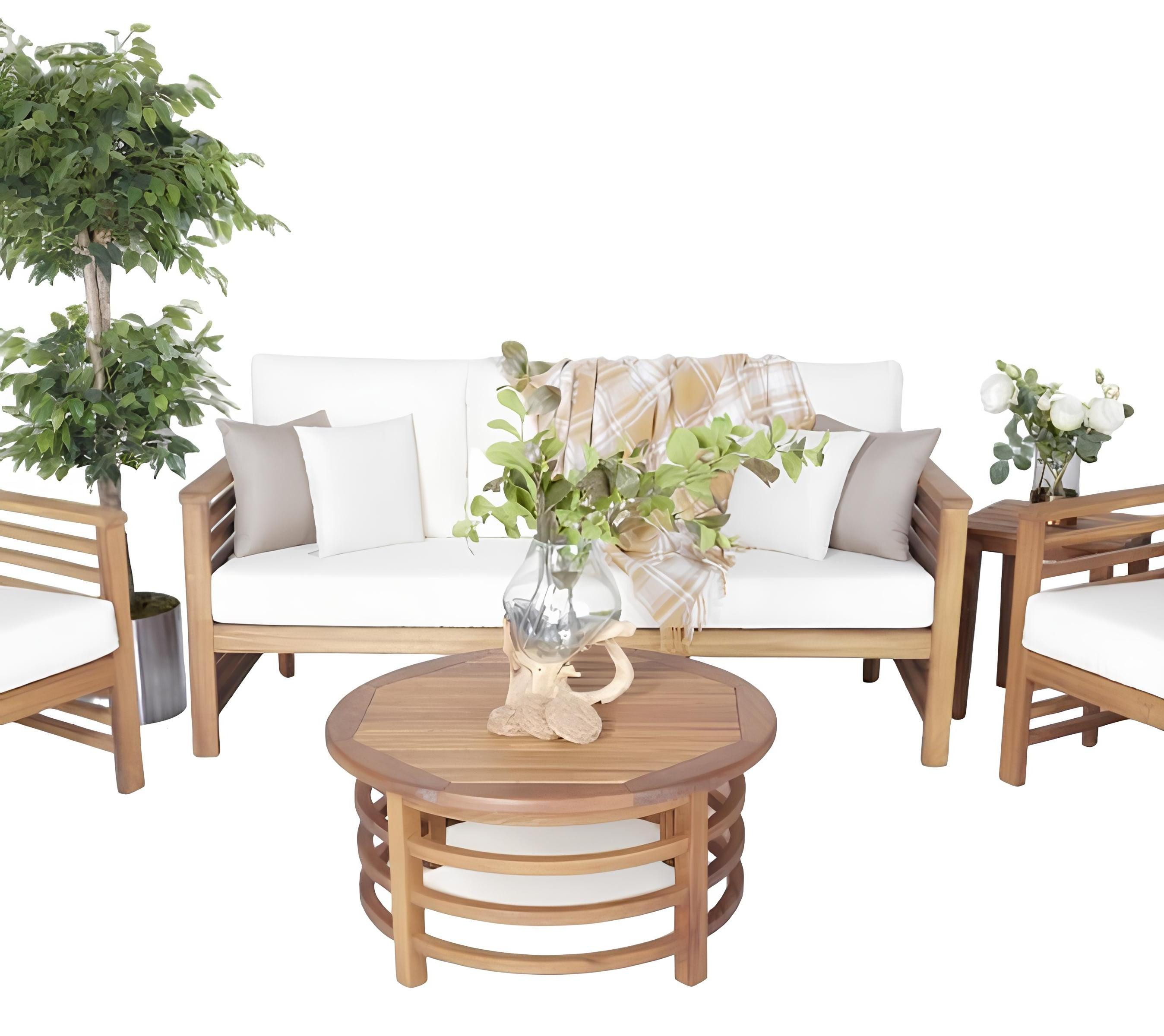 Xlmoebel Gartensofa Holz-Sofa für den Garten mit passendem Couchtisch, 2-teilig, Hergestellt in Europa