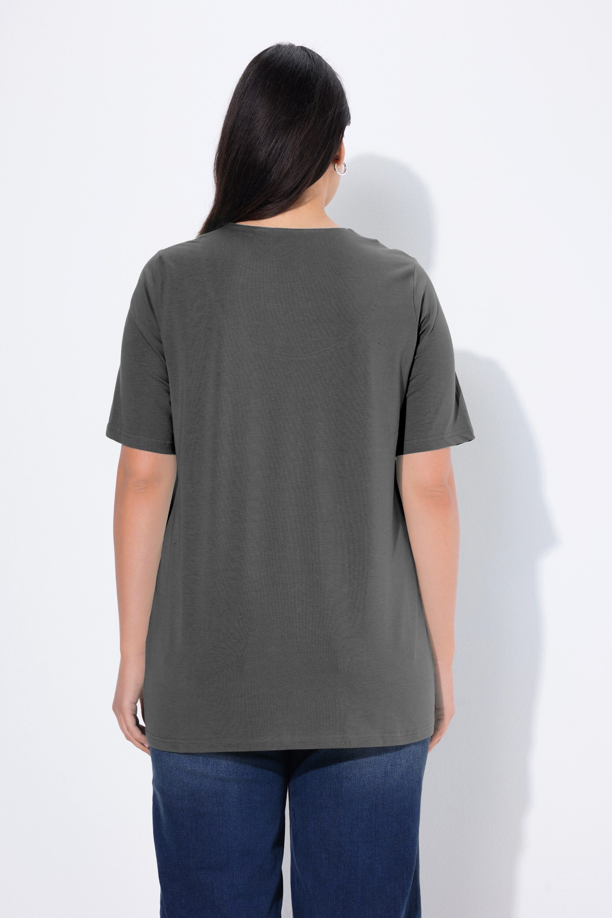 Ulla Popken T-Shirt T-Shirt A-Linie Tunika-Ausschnitt Halbarm