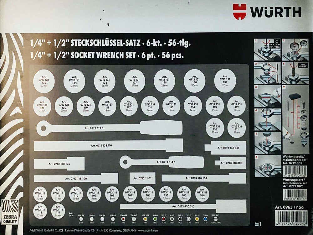 Würth Steckschlüssel Würth 1/4 + 1/2 Steckschlüssel Sortiment 56 Teile im Koffer (56 St)