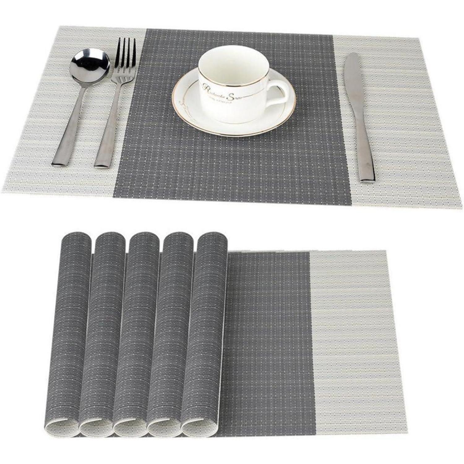 LuxusKollektion Platzset Platzdeckchen rutschfest PVC waschbar 45x30cm Küche Grau Gestreift