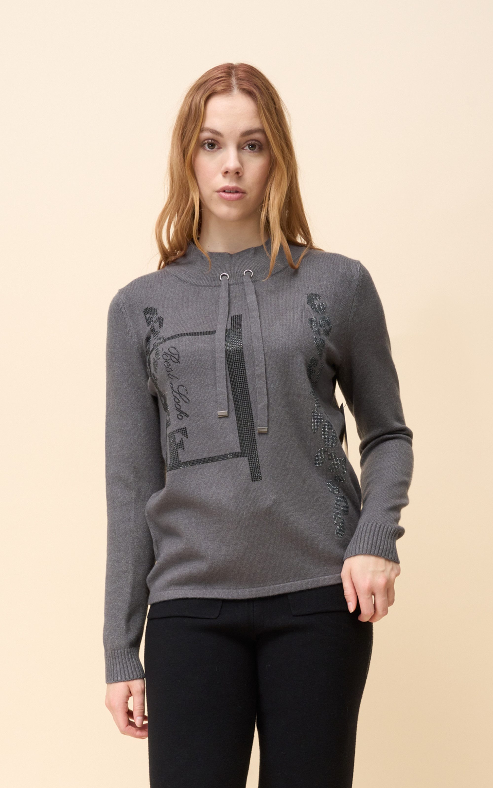 Passioni Strickpullover mit Stehkragen und Strassdetails günstig online kaufen