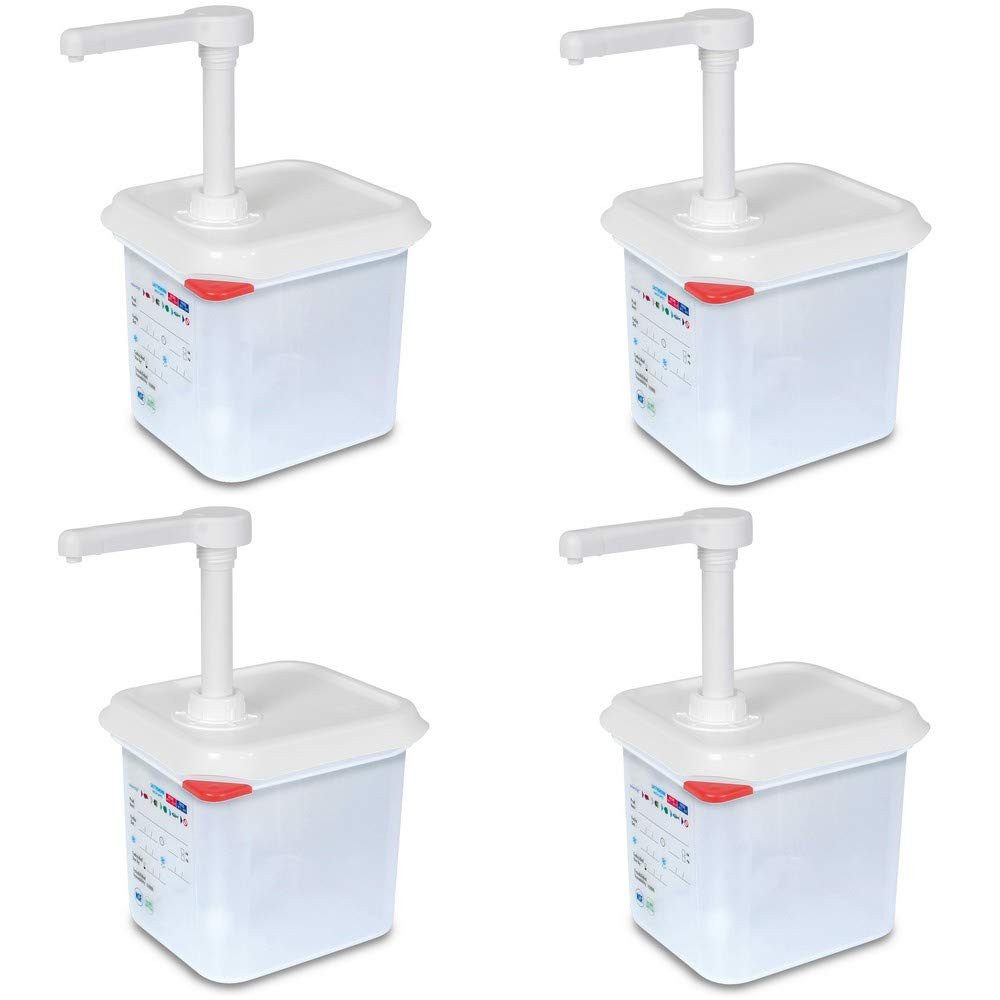 BRB-Lagertechnik Aufbewahrungssystem 4x Pumpspender für Saucen, 2,6 Liter, dicht schließender Deckel, Polypropylen-Kunststoff