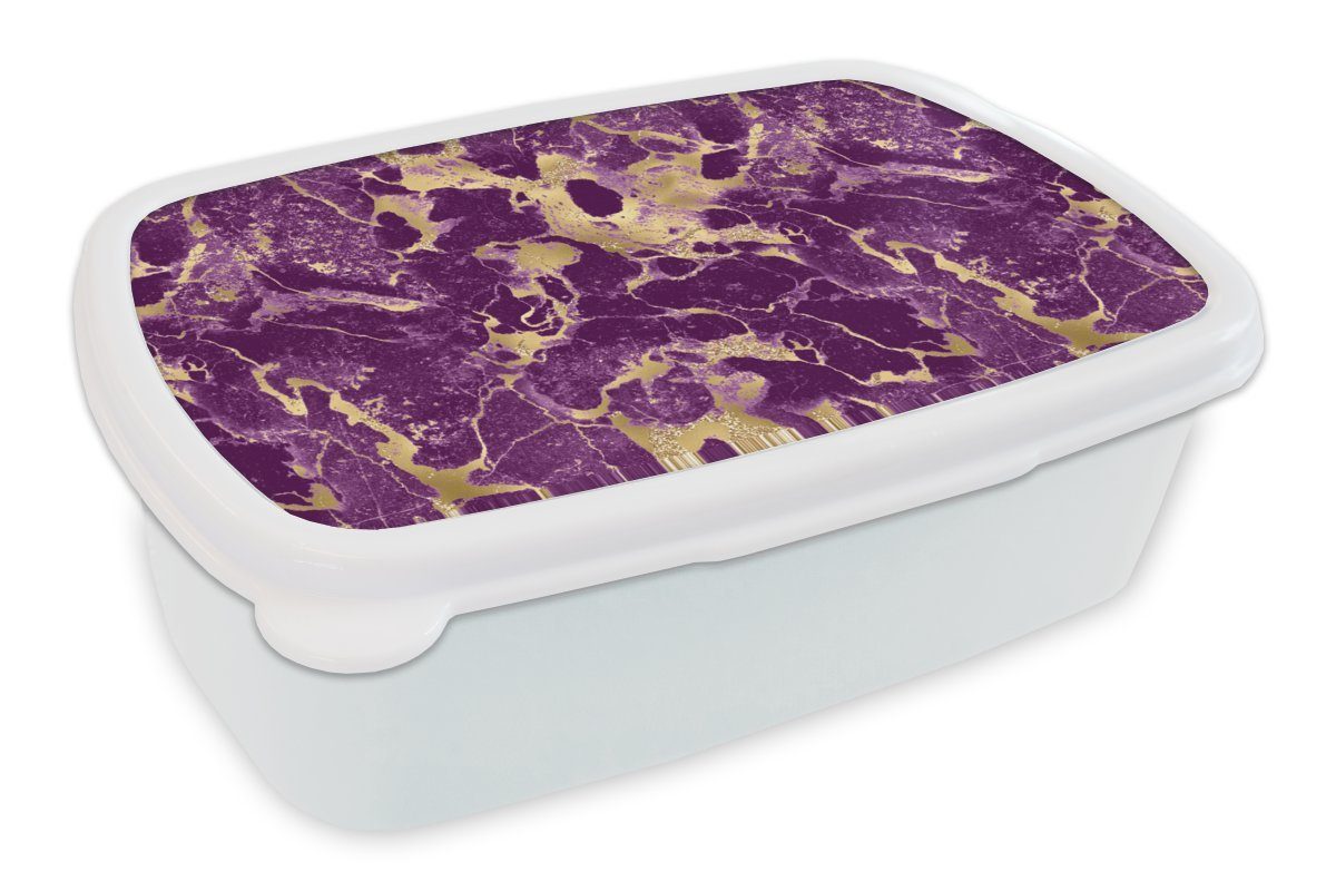 Muster, - (2-tlg), Brotbox weiß für und Brotdose, MuchoWow - Gold Erwachsene, Marmor Kunststoff, Kinder und - für Luxus Mädchen Jungs Lunchbox