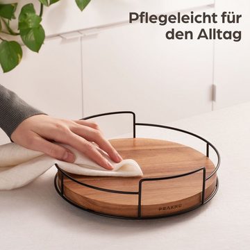 Praknu Gewürzkarussell Drehteller Organizer aus Holz Küche, Lazy Susan Tablett Servierteller, (1-tlg), Servierplatten 360° Drehbar - Rutschfest - Ø 23 cm - FSC Akazienholz