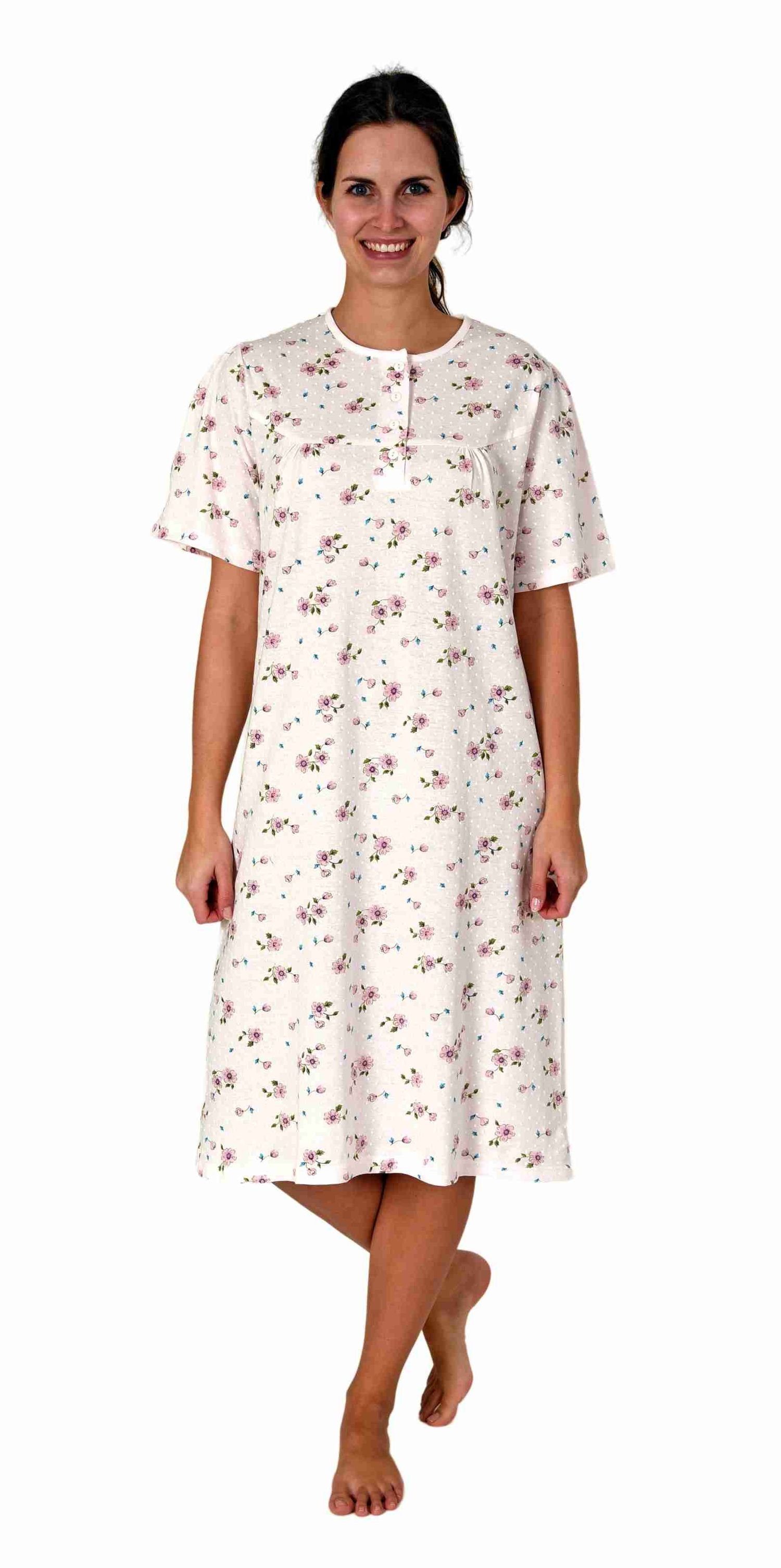 Normann Nachthemd Elegantes frauliches Damen kurzarm Nachthemd mit Knopfleiste am Hals rosa2 | Nachthemden