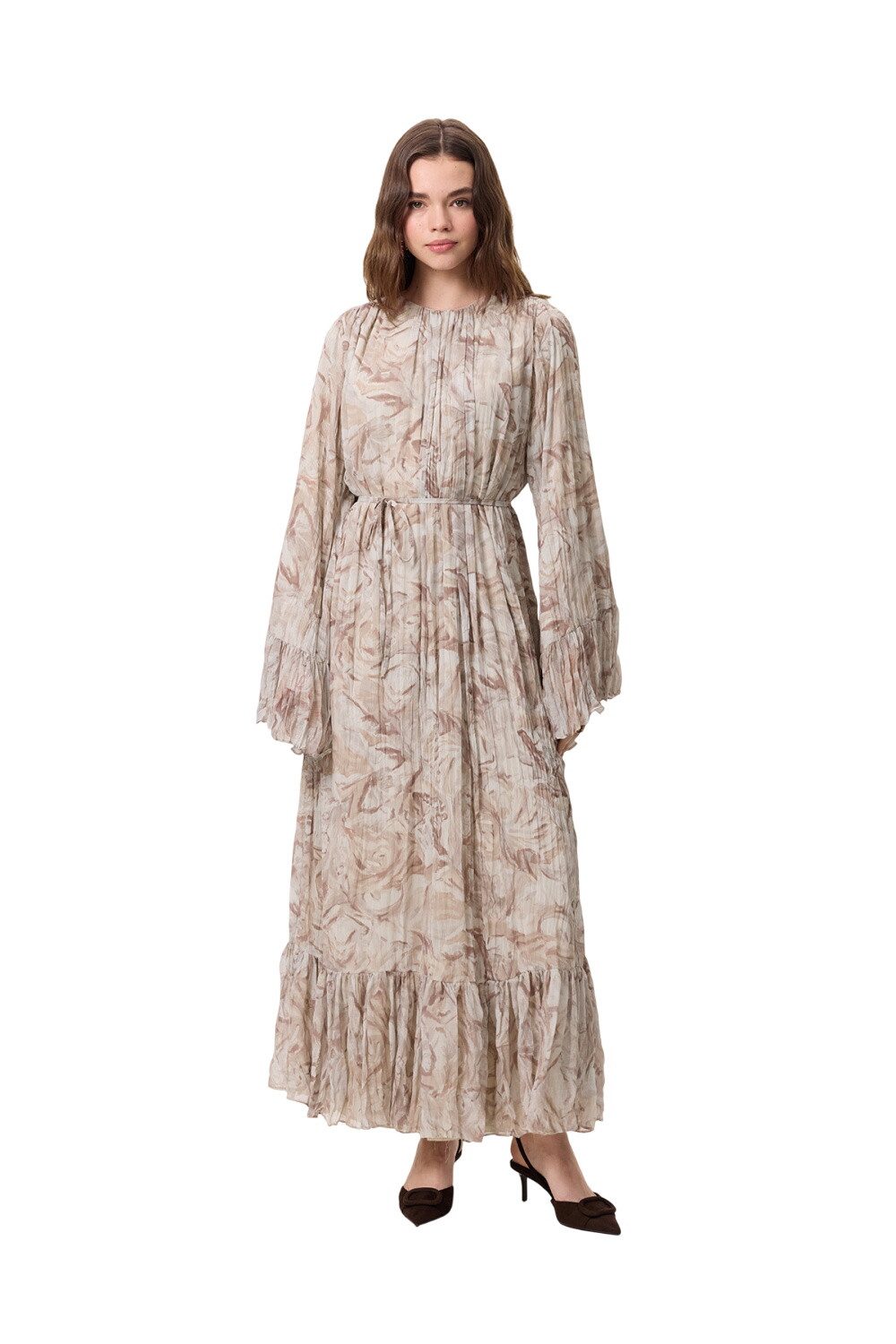 MANUKA Midikleid Gemustertes, geknittertes Lagenkleid Sophia Green