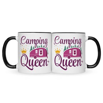 GRAVURZEILE Tasse mit Spruch - Camping Queen, Keramik, Farbe: Schwarz & Weiß