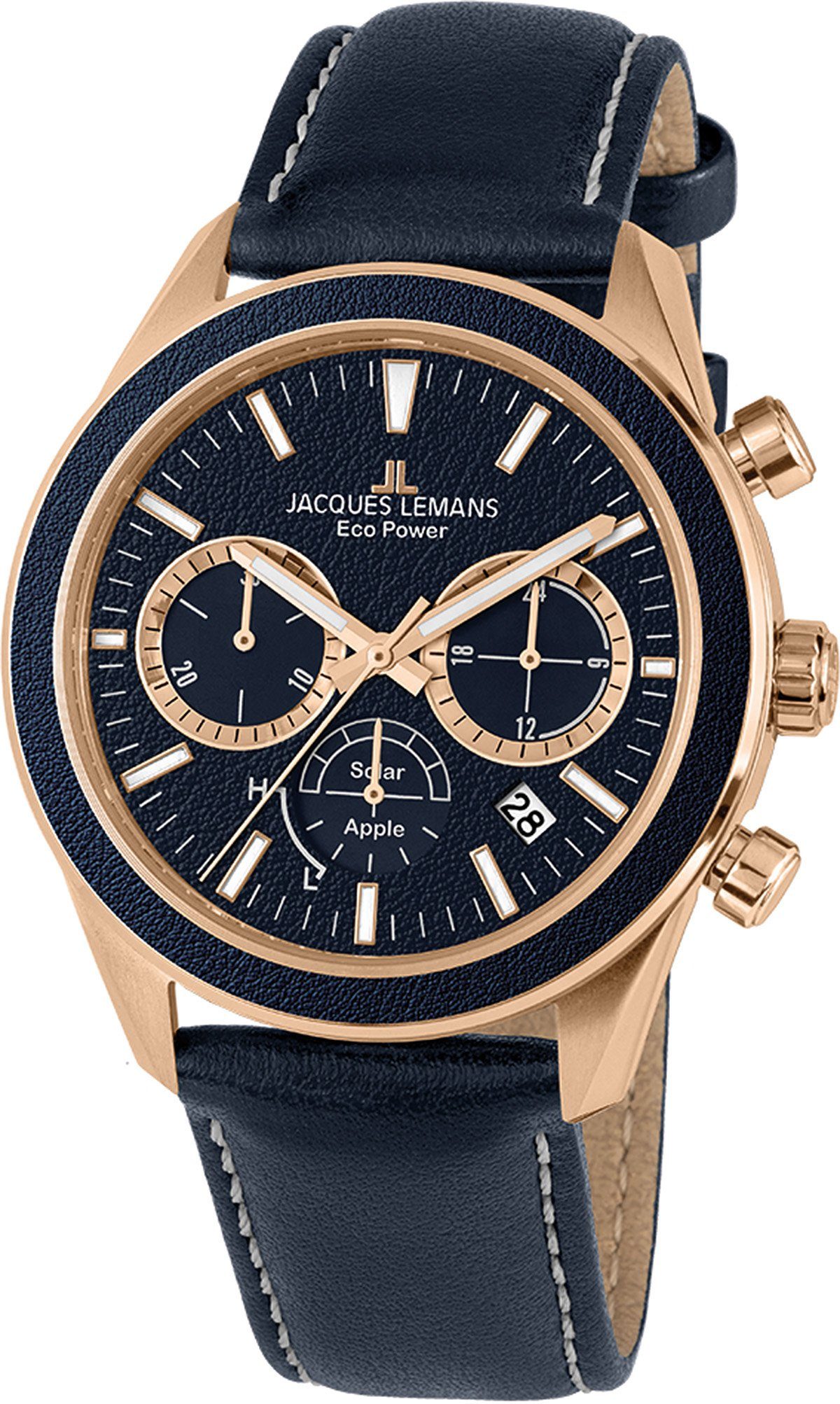 Supergünstiger Rundfunk Jacques Lemans 1-2115E Solar blau, Eco Solaruhr Power rosé Apple