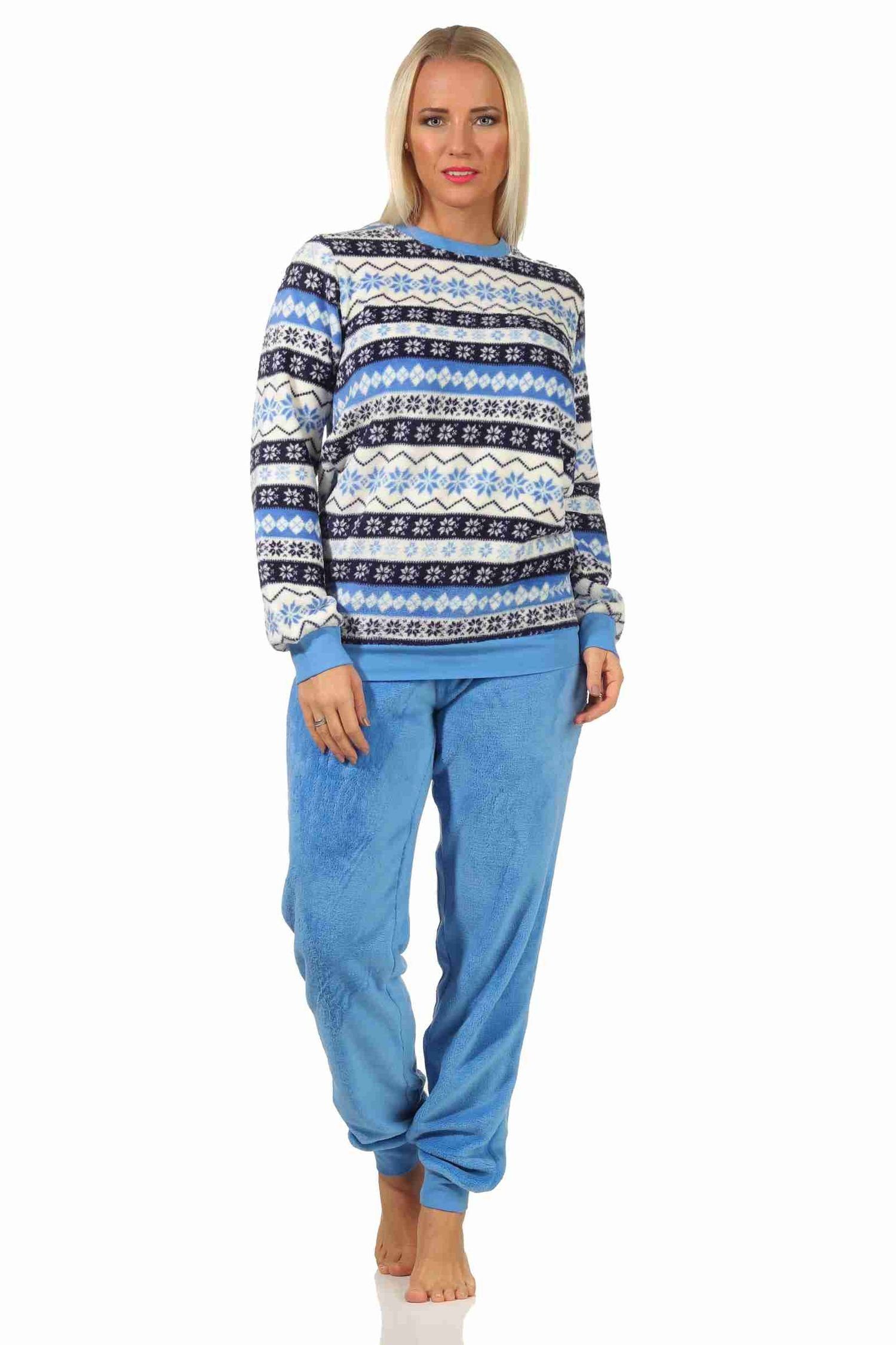 Normann Pyjama Damen Schlafanzug langarm im Norwegerlook aus Coralfleece