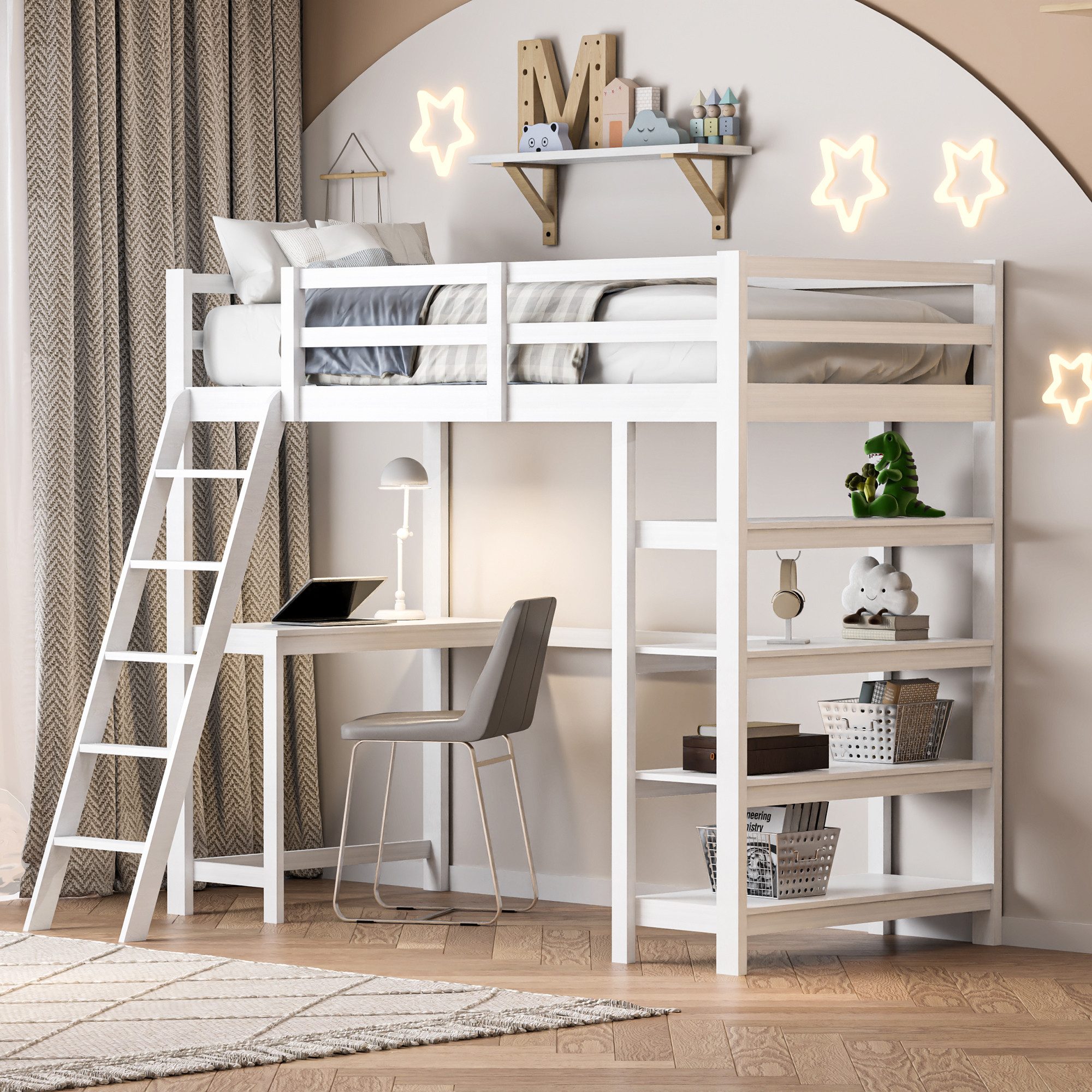 Furnishings Home Hochbett Stauraumbett Kinderbett Holzbett Mit Rutsche, Abs günstig online kaufen