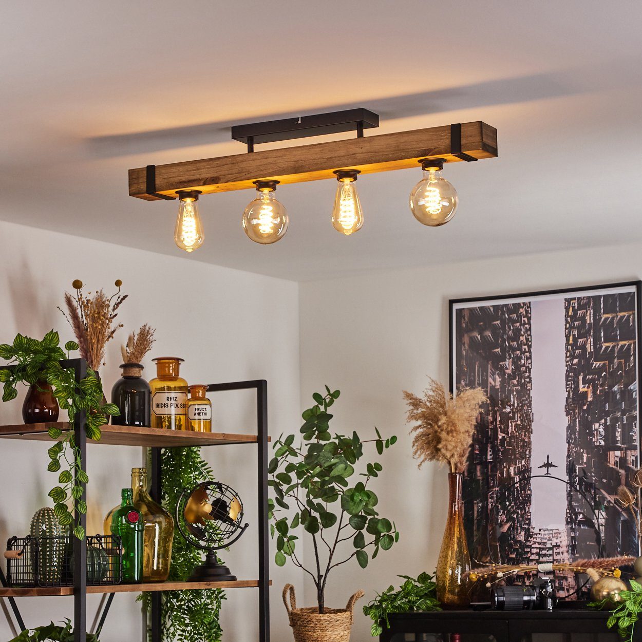 hofstein Deckenleuchte »Bollengo« moderne Deckenlampe aus Metall/Holz in Sc günstig online kaufen