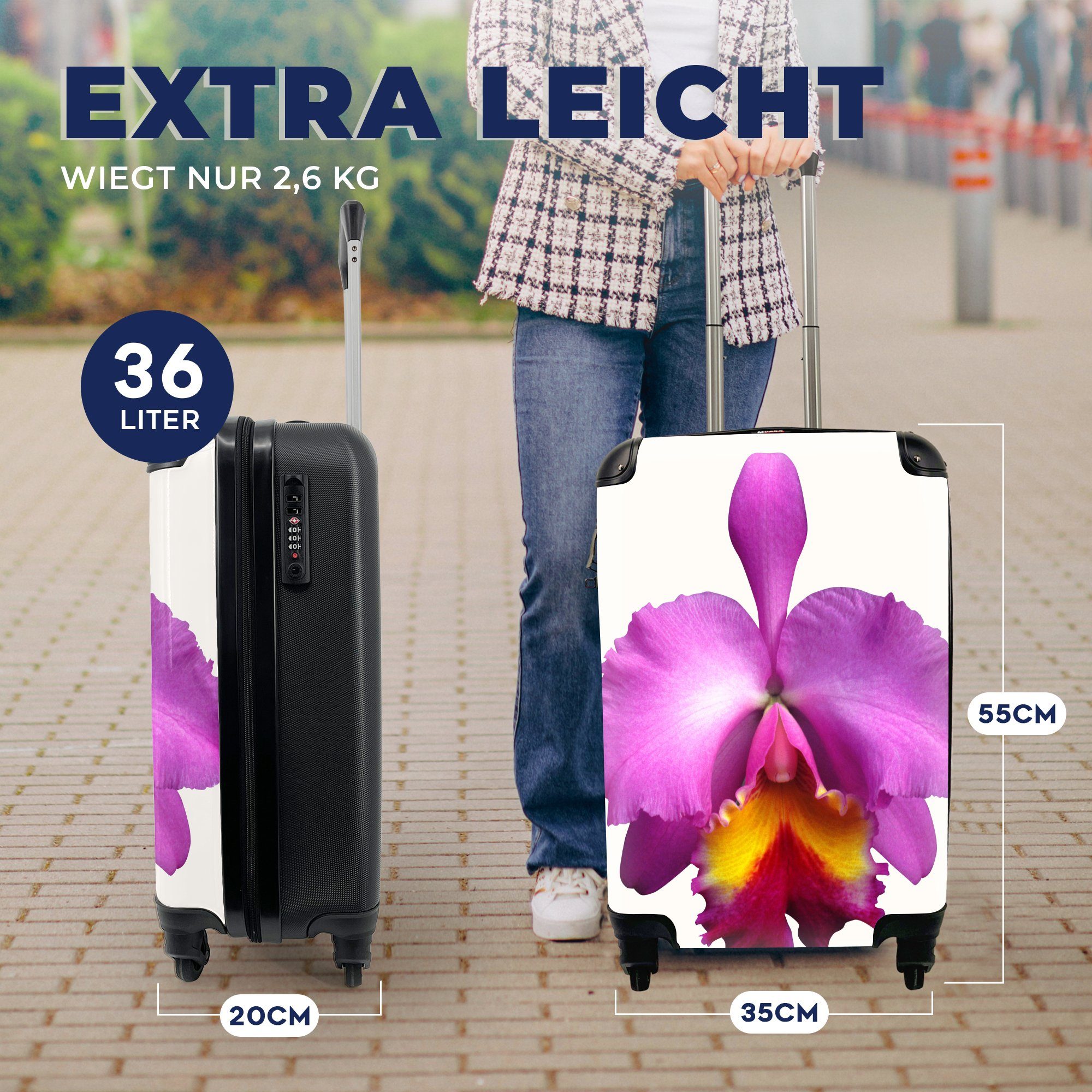 rollen, Handgepäck Ferien, 4 Trolley, Orchidee, für Handgepäckkoffer Reisekoffer MuchoWow mit Reisetasche Rollen, Nahaufnahme