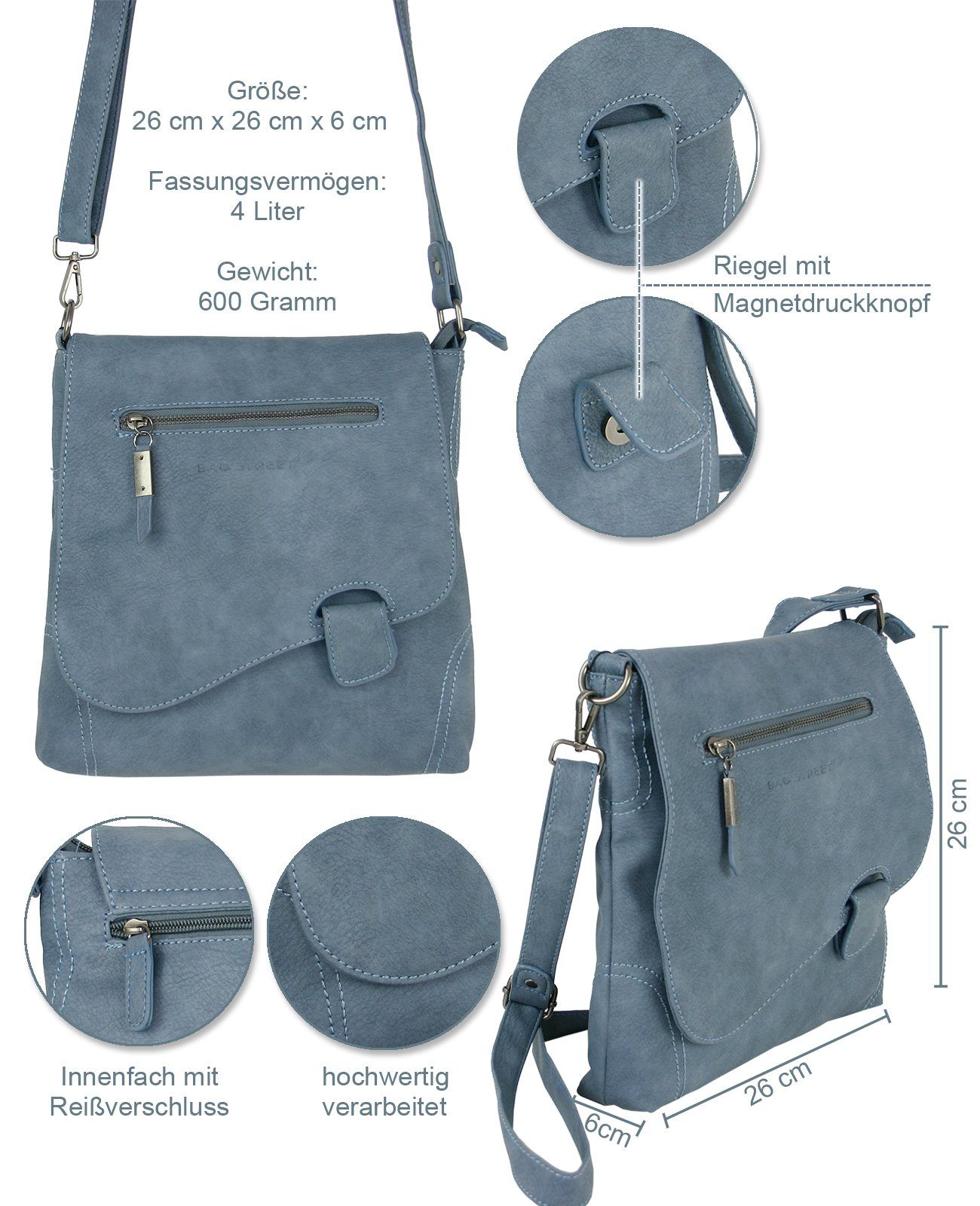 J JONES JENNIFER JONES Schultertasche - Damen Umhängetasche mit Überschlag und Riegel-Magnetverschluss