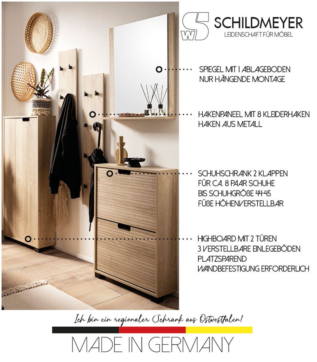 Schildmeyer Garderobenpaneel Emmik, Hakenpaneel, Made in Germany, B: 24,5 cm, Solide Verarbeitung - Dieses Produkt ist in Deutschland gefertigt