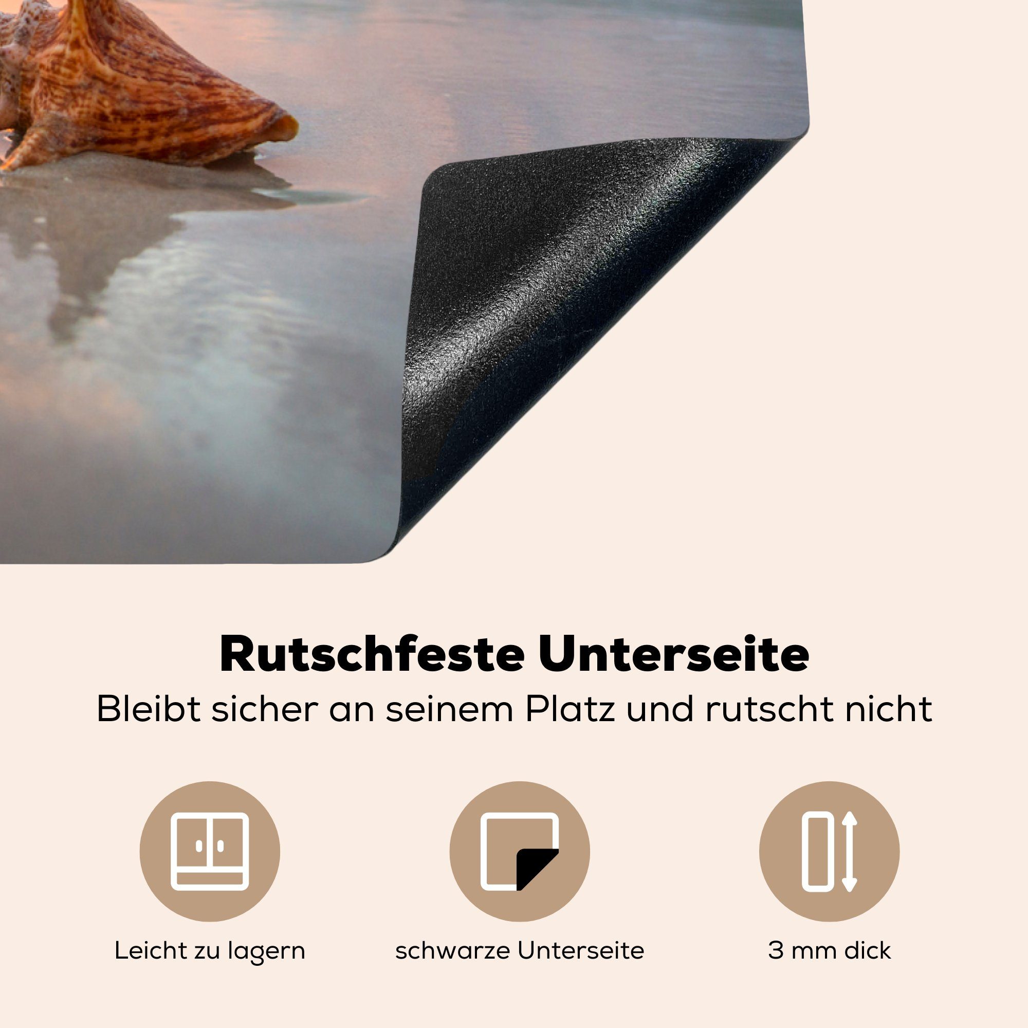 Induktionskochfeld die Schutz für Jamaika, Bild Muschel tlg), cm, (1 einem Vinyl, 81x52 in MuchoWow küche, Strand an einer Herdblende-/Abdeckplatte Ceranfeldabdeckung