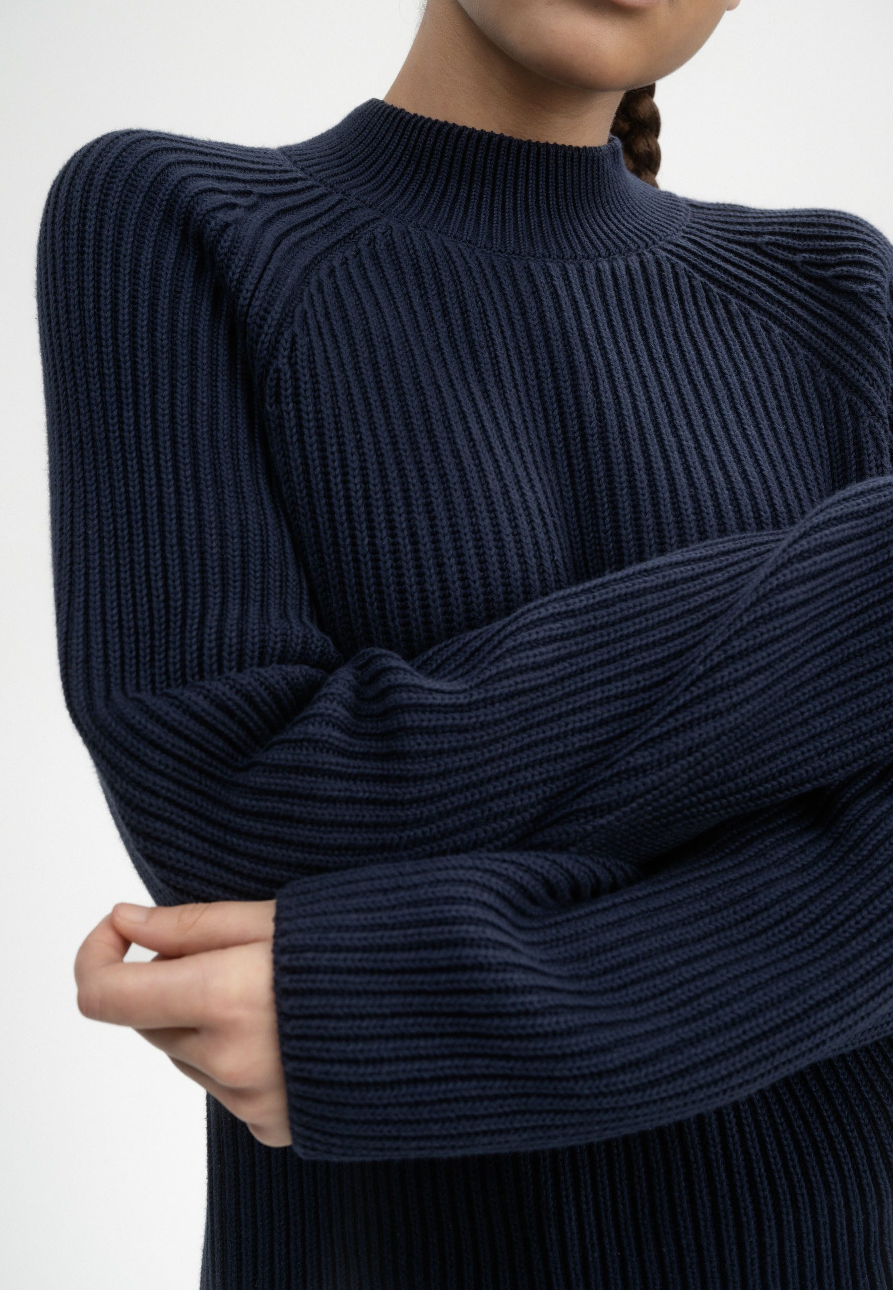 MELA Strickpullover Rippstrick Stehkragenpullover Style ANALAH Raglanärmel