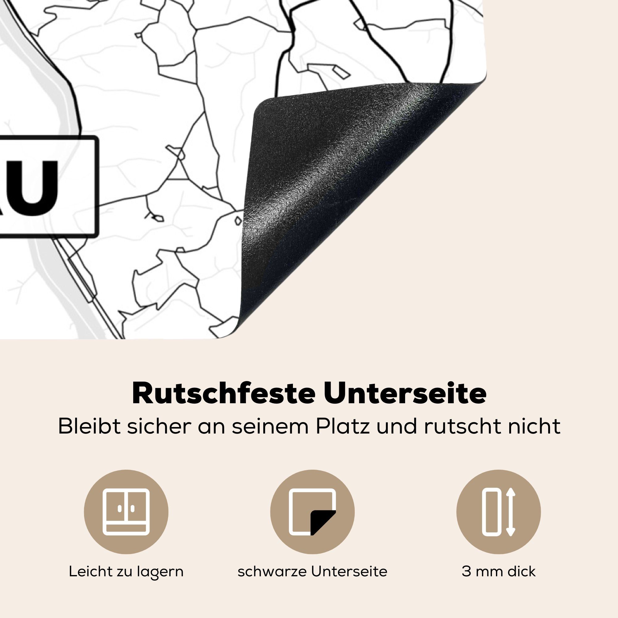 Ceranfeldabdeckung, für Karte - Arbeitsplatte 78x78 cm, MuchoWow - tlg), küche Stadtplan, Herdblende-/Abdeckplatte (1 Vinyl, Passau