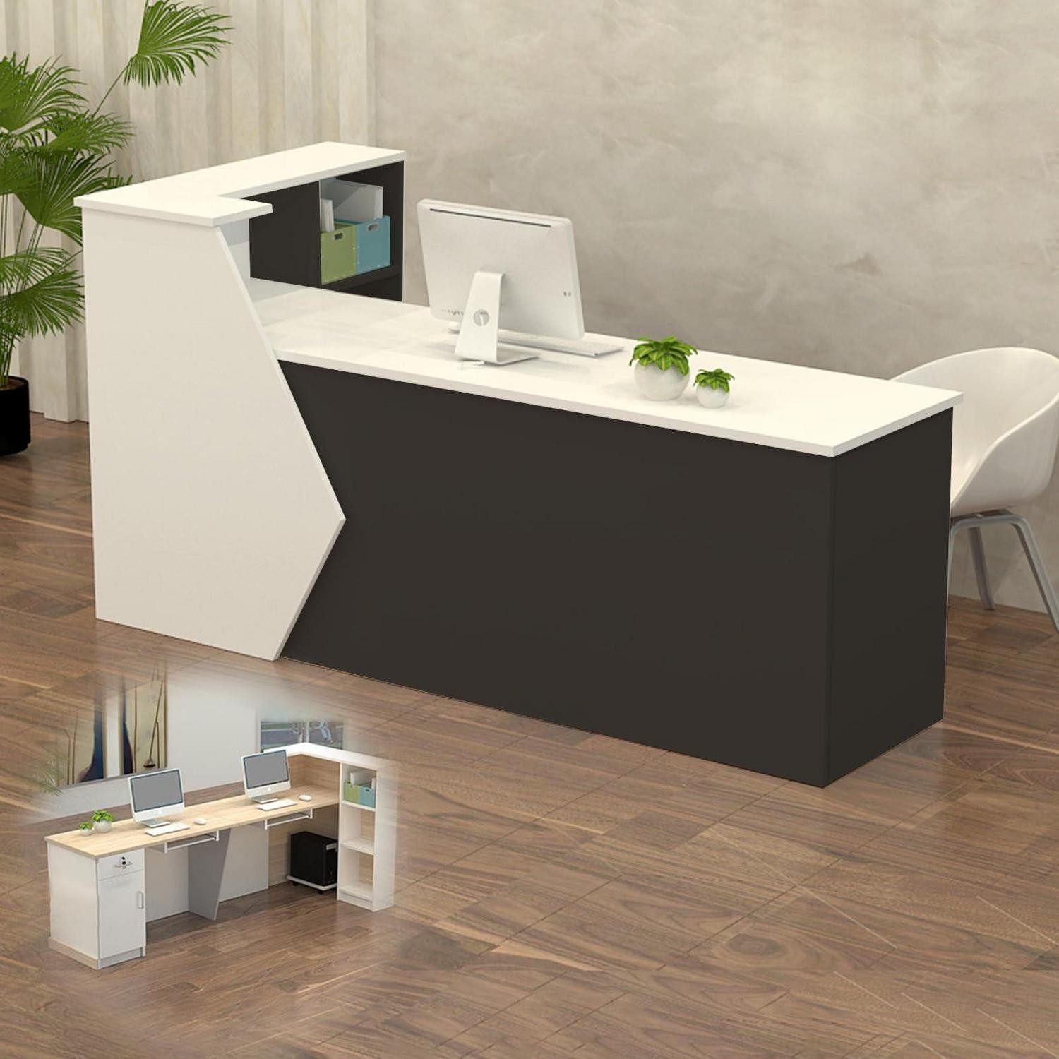 LuxusKollektion Empfangstheke Empfangstheke Holz Weiß/Schwarz 240x60x100cm (1-St)