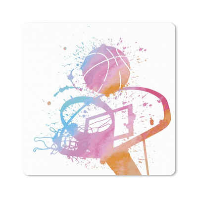 MuchoWow Gaming Mauspad Aquarellierte Illustration eines Basketballs mit Korb (1-St), Gaming, Rutschfester Unterseite, Mausunterlage, 80x80 cm, XXL, Großes