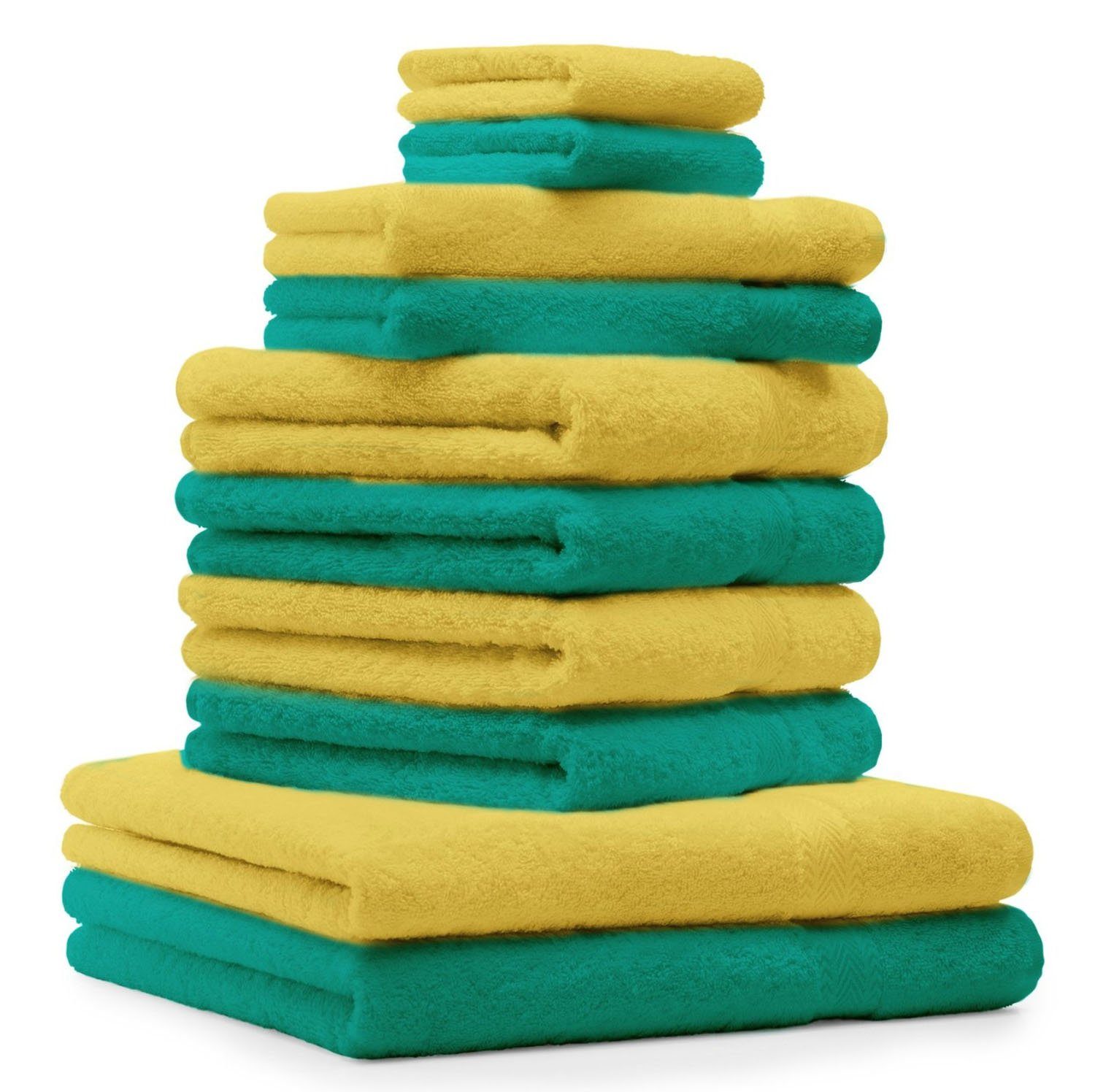 Betz Handtuch Set 10-TLG. Handtuch-Set und Farbe Baumwolle gelb, 100% smaragdgrün Classic
