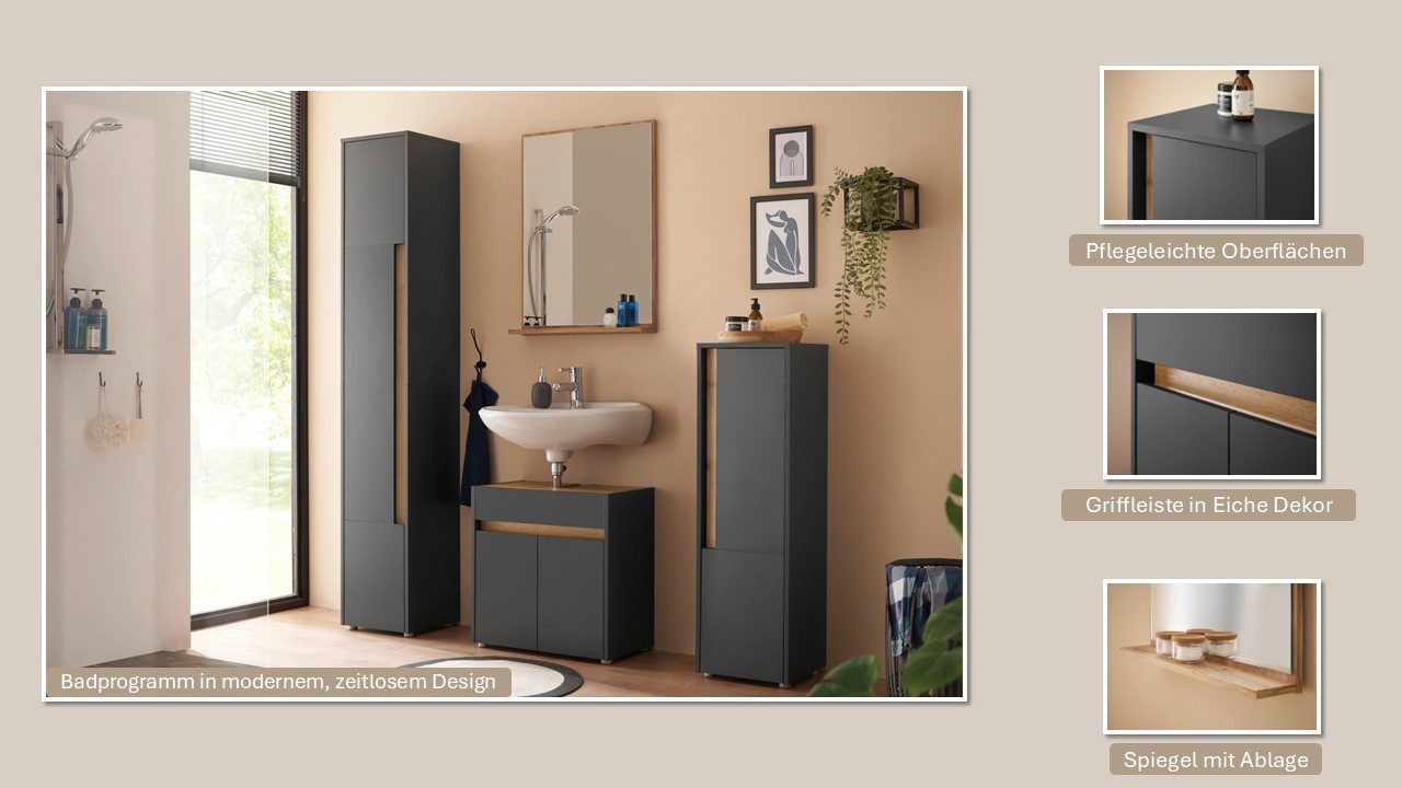Home affaire Hochschrank CITY/GIRON, Badschrank mit Griffmulde, Schrank in zeitlosem Design in den Farben Weiß und Anthrazit verfügbar, viel Stauraum