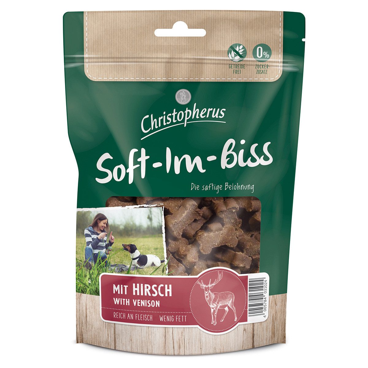 Christopherus Soft-Im-Biss mit Hirsch 125 g - 12 Stück, Snack für: Hund