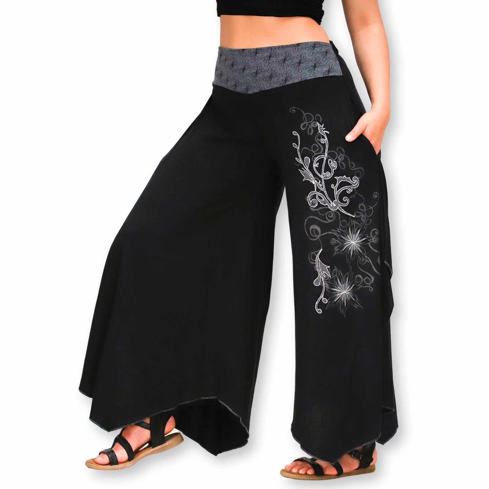 KUNST UND MAGIE Schlaghose Schlaghose Ibiza Syle Boho Strandhose Wellnesshose + Stickerei