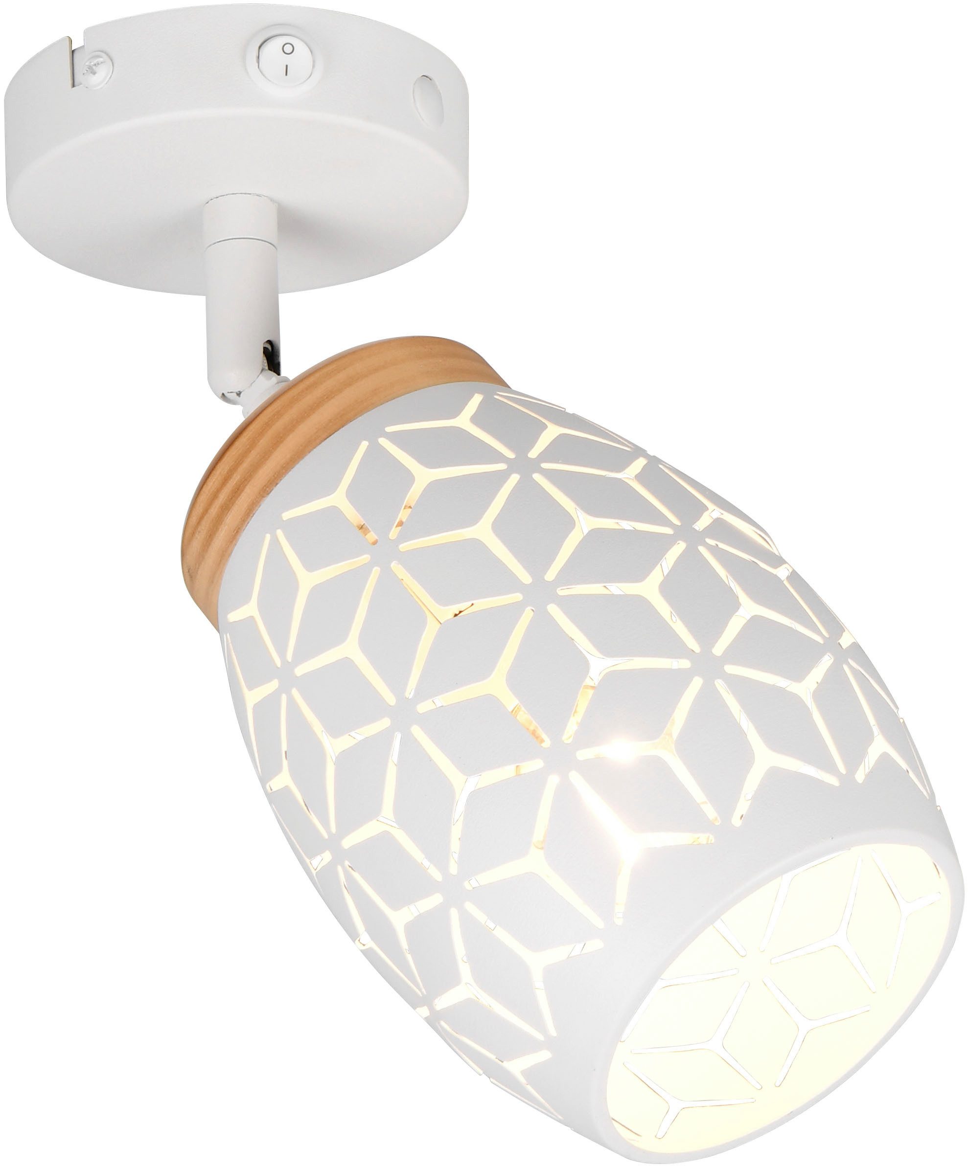Reality Leuchten Wandstrahler BIDAR, Wandlampe mit verstellbarem Spot, exkl 1x E14 max 10W, Ein-/Ausschalter, Leuchtmittel wechselbar, warmweiß - kaltweiß, Kippschalter ON/OFF, Metall-Lampenschirm Lasercut Optik Ø 12cm