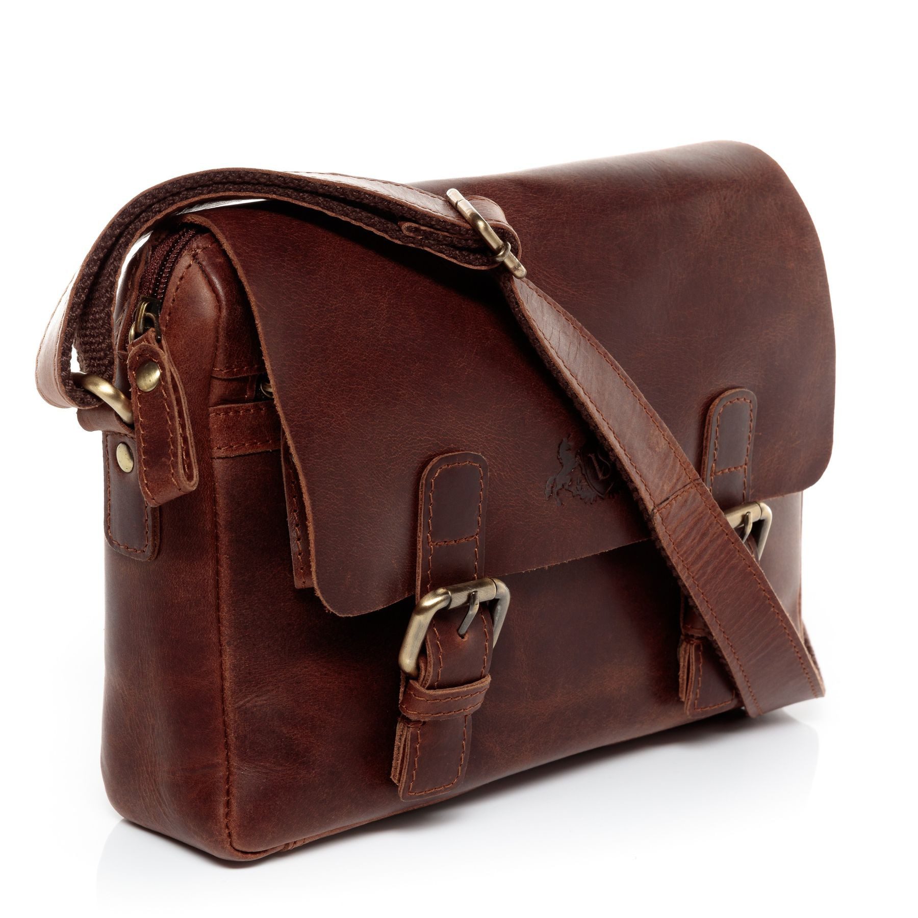 SID & VAIN Messenger Bag YALE Umhängetasche Cross-Body Bag echt Leder, Ledertasche Schultertasche Herren Damen Messenger Bag braun