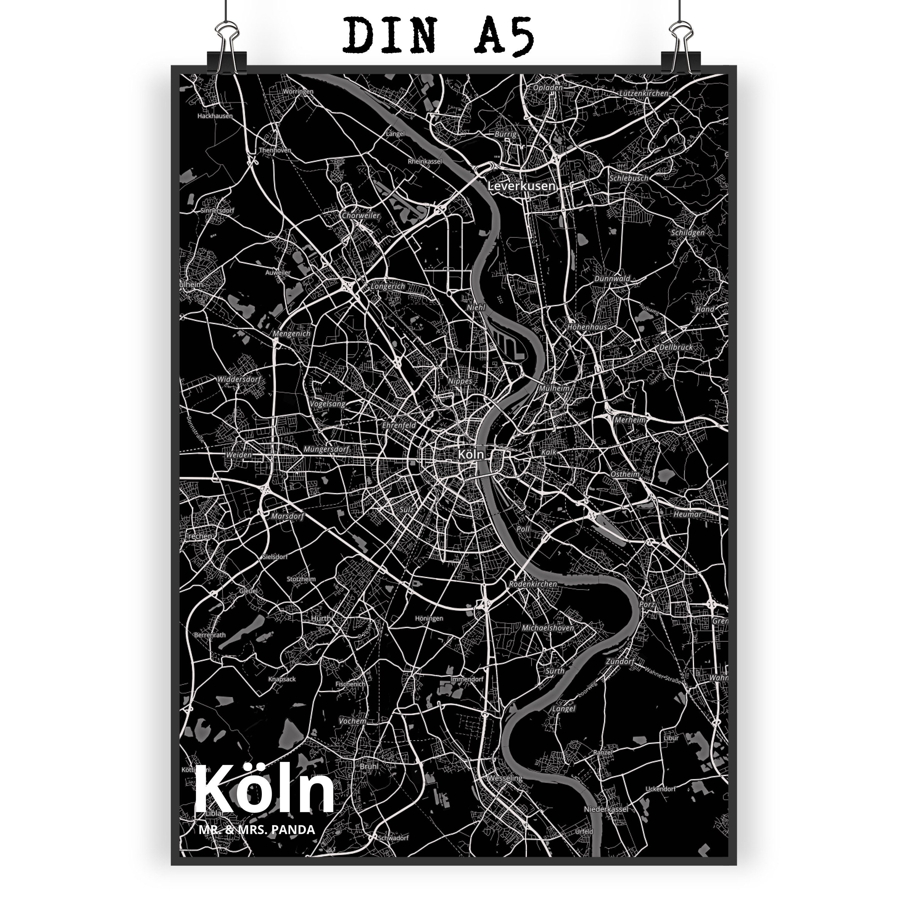 Mr. & Mrs. Panda Poster DIN A5 Köln - Geschenk, Dorf, Wanddekoration, Kinderposter, Handgemal, Stadt Black (1 St)