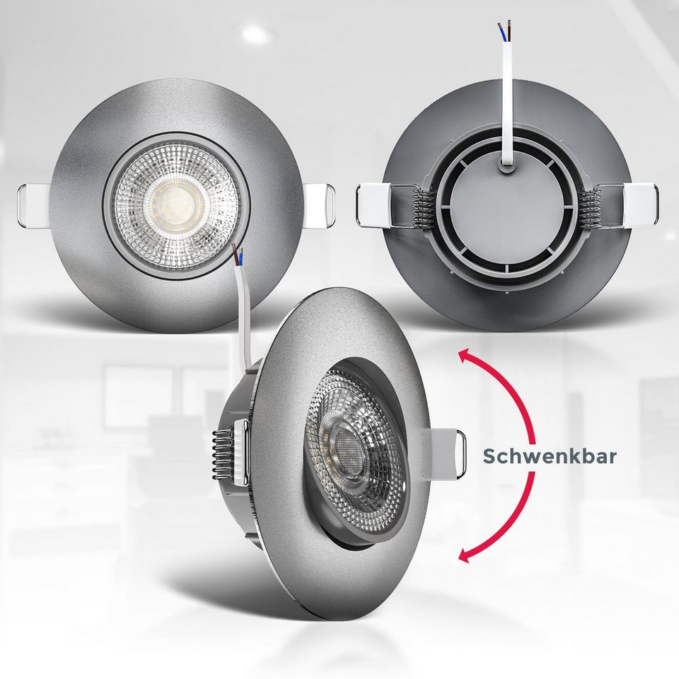 B.K.Licht LED Einbauleuchte, LED fest integriert, Warmweiß, 6er Set  schwenkbare Einbauleuchten, ultra flach (30mm)