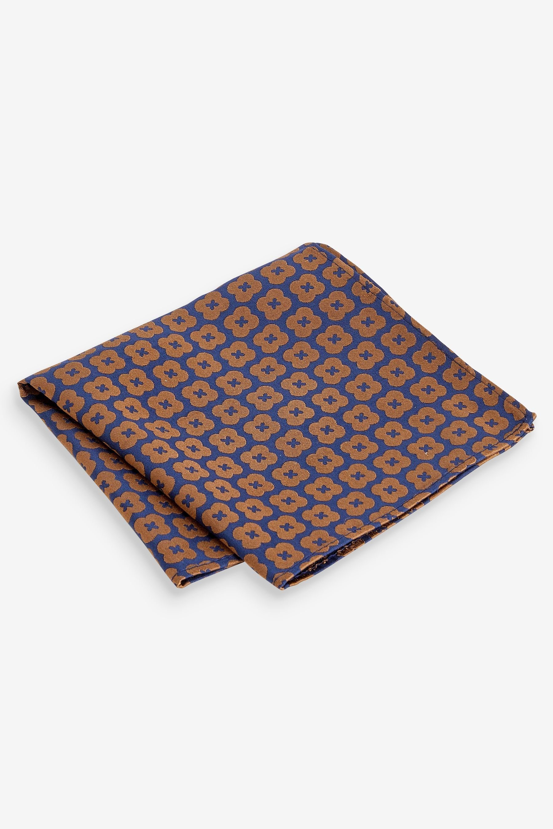 Next Krawatte Set aus Navy Einstecktuch Geometric und Brown (2-St) Blue/Rust Seidenkrawatte