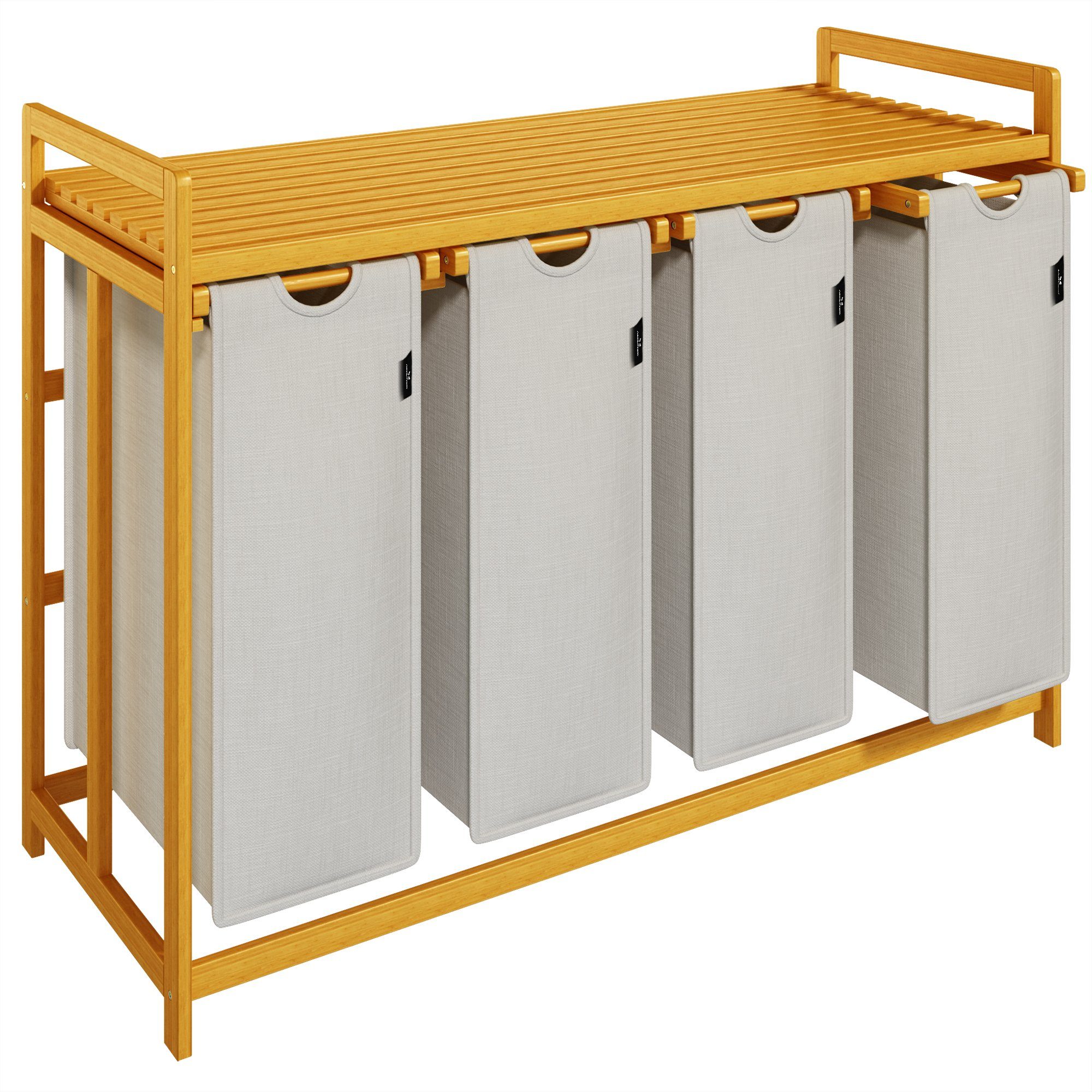 Wäschesortierer Mit 3 Abnehmbaren Säcken & Rollen – Beige, Platzsparend & Praktisch