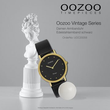 OOZOO Quarzuhr Oozoo Damen Armbanduhr schwarz Analog, Damenuhr rund, mittel (ca. 34mm) Edelstahlarmband, Fashion-Style