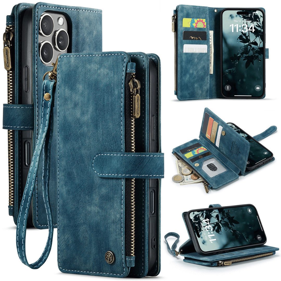SmartUP Smartphone-Hülle für iPhone 16 Pro Klapphülle Fliphülle Tasche Case Cover Geldbörse 6,3 Zoll, Integrierte Standfunktion, integrierte Geldbörse