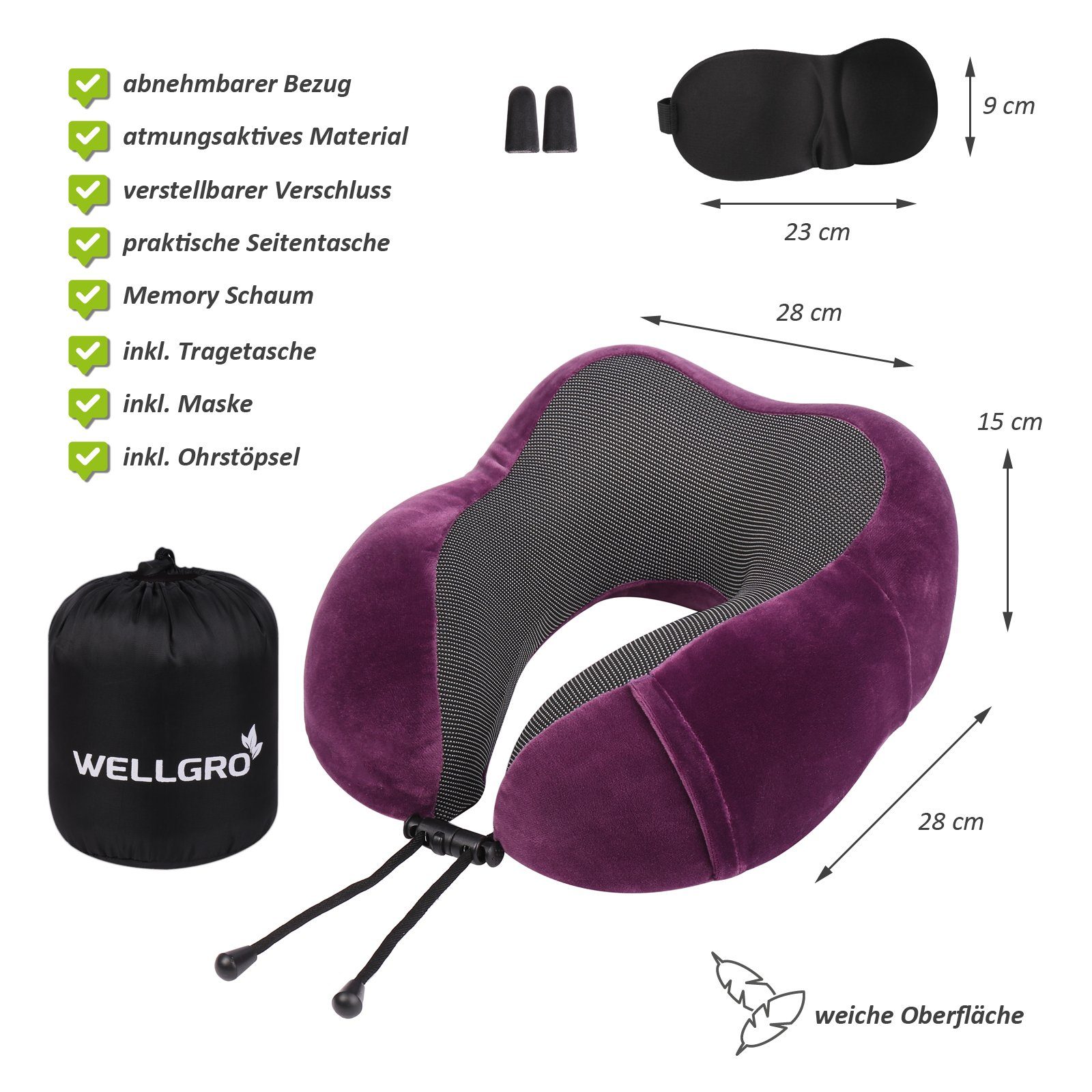 Wellgro Nackenkissen Nackenkissen mit Schlafmaske und günstig online kaufen
