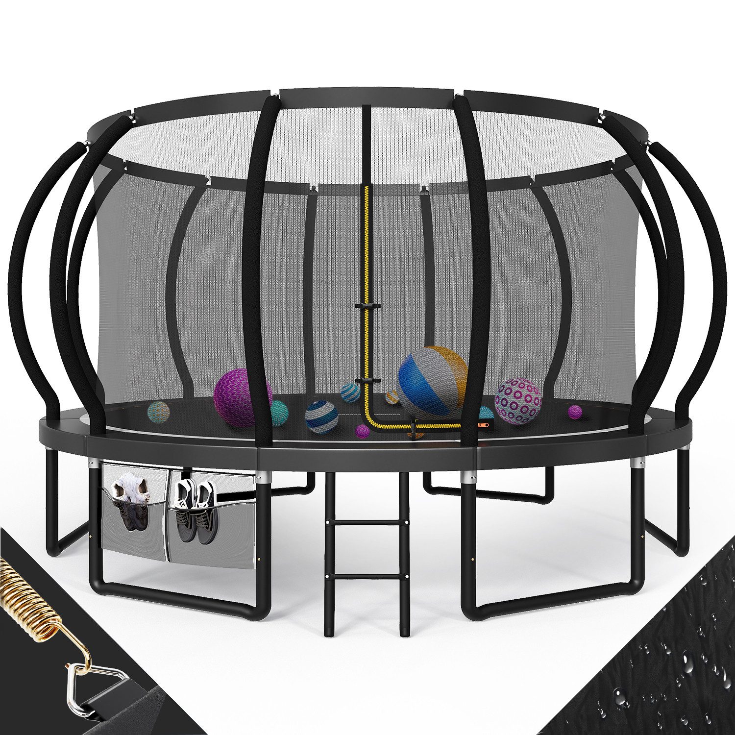 GUNJI Gartentrampolin Trampolin Ø228/305cm,Kindertrampolin Gewicht 150 kg, Ø 427 cm, Ø366/427cm outdoor trampolin mit Sicherheitsnetz und Leiter,Sprungtuch