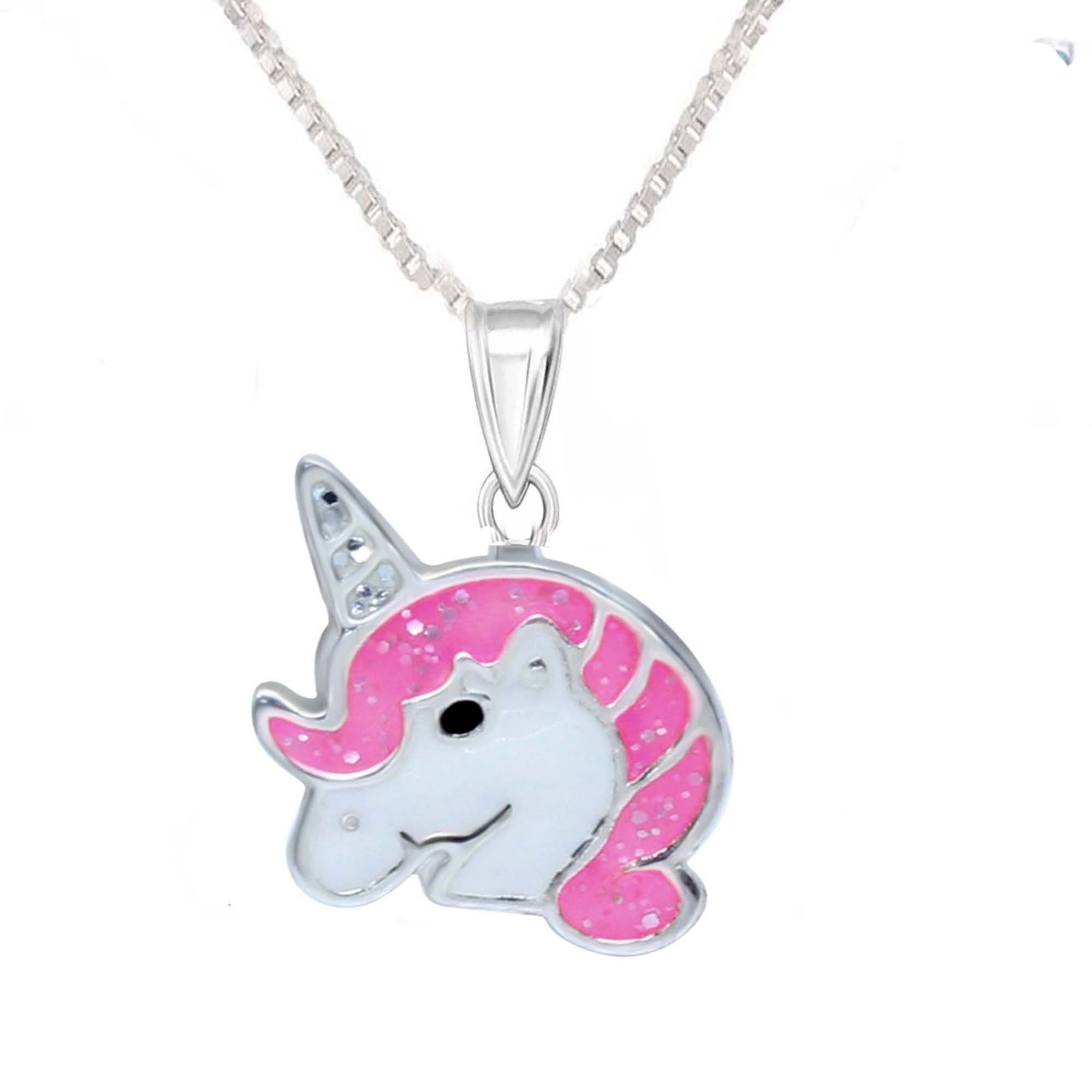 schmuck23 Kettenanhänger Anhänger Kette Einhorn 925 Silber Kinder Mädchen (Halskette mit Anhänger), Silberanhänger Kettenanhänger Kinderschmuck Halskette