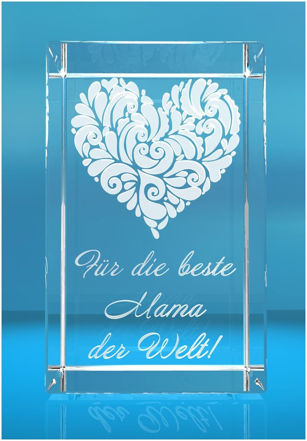 VIP-LASER Dekofigur 3D Mama Germany, Herz I Verziertes Beste der Hochwertige Motiv: in Geschenkbox, Familienbetrieb Welt, Made Glasquader