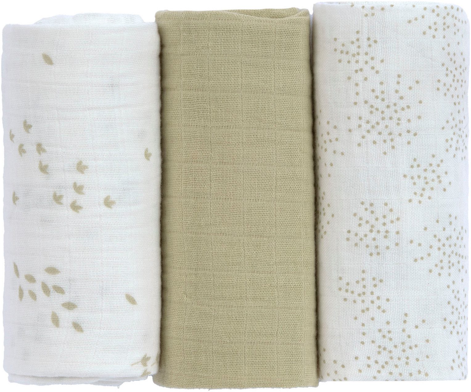 LÄSSIG Stoffwindeln Swaddle & Burp Blanket M, Leave olive/milky (Set, 3-St)