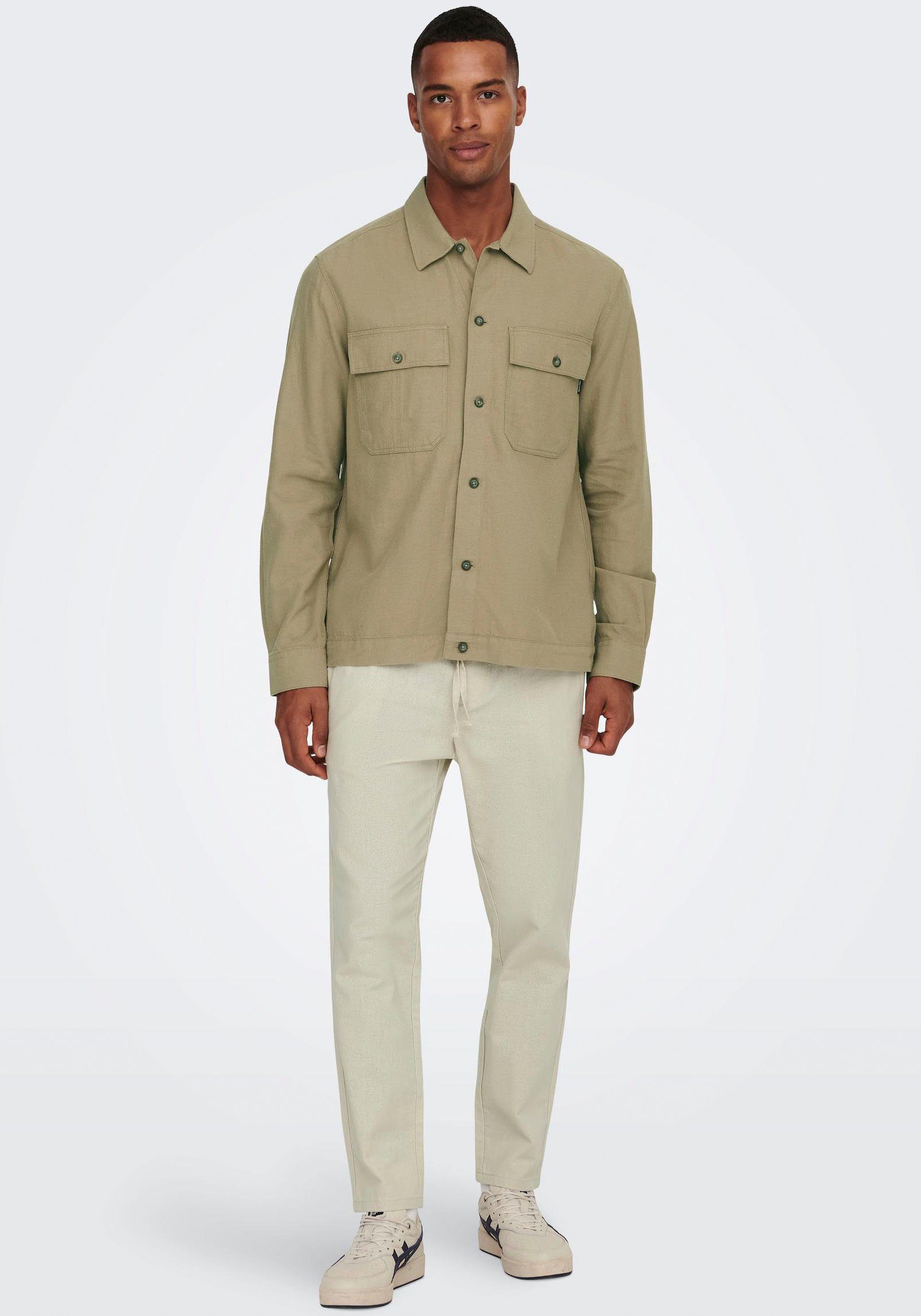 ONLY & SONS Schlupfhose ONSLINUS CROP 0007 COT LIN PNT NOOS Baumwolle mit Leinen, Gummizug und Kordel
