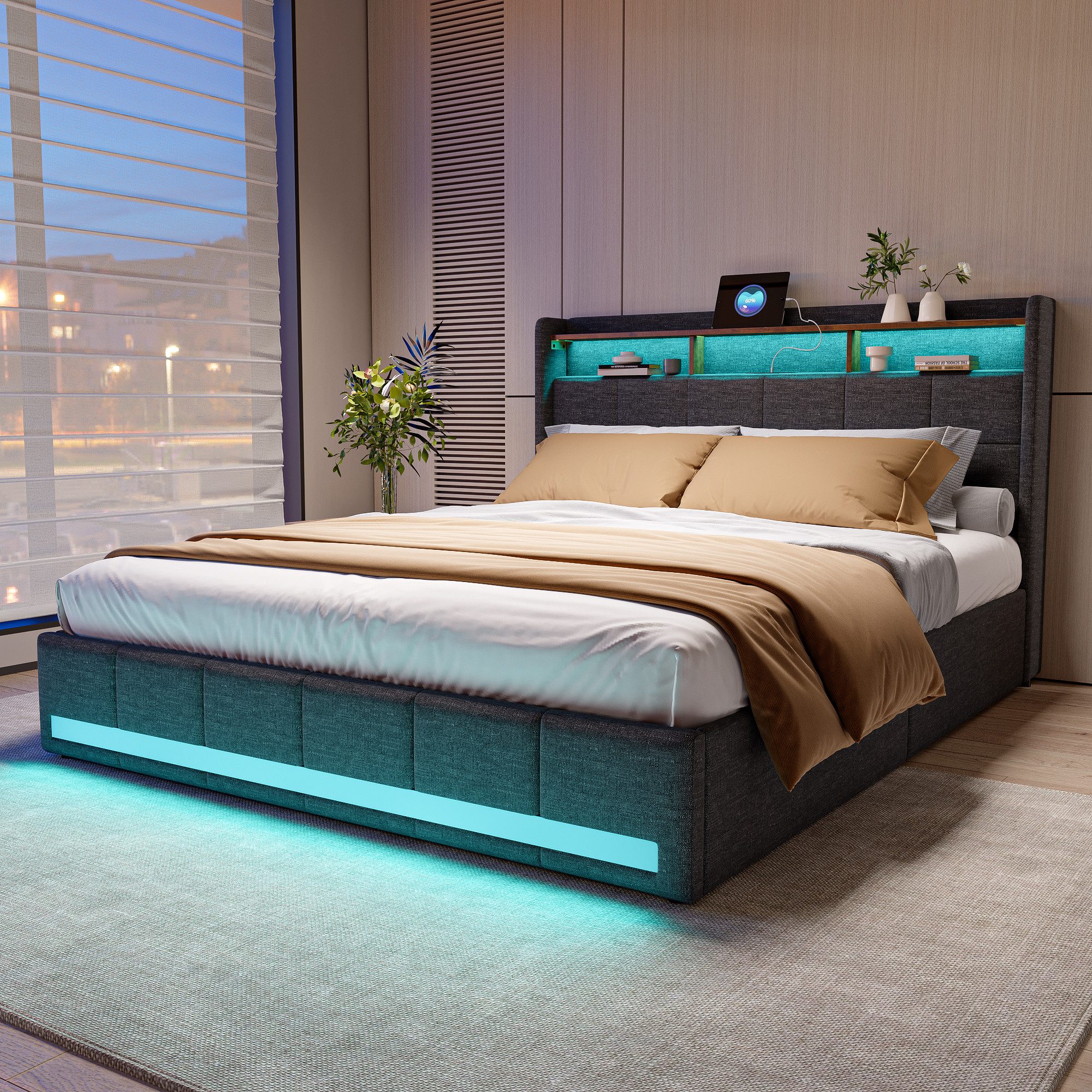 Furnishings Home Polsterbett LED Doppelbett 140x200cm, Stauraumbett mit Kop günstig online kaufen