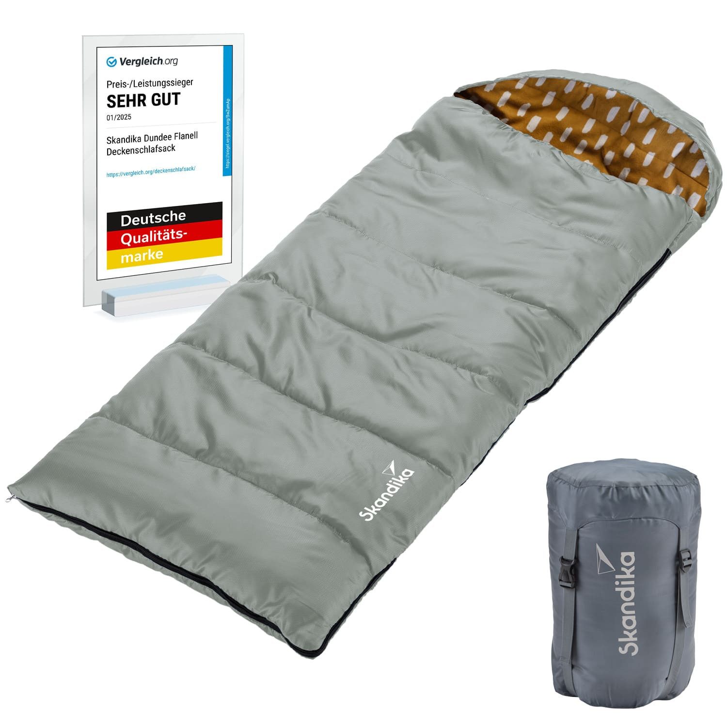 Skandika Kinderschlafsack Dundee Junior, 2-Wege Reißverschluss, Innentasche mit Klett, Packsack (Wärmeisolierender Stoffsteg gegen Kältebrücke), Baumwollflanell, wasserabweisend, 3 Jahreszeiten, bis -15 °C