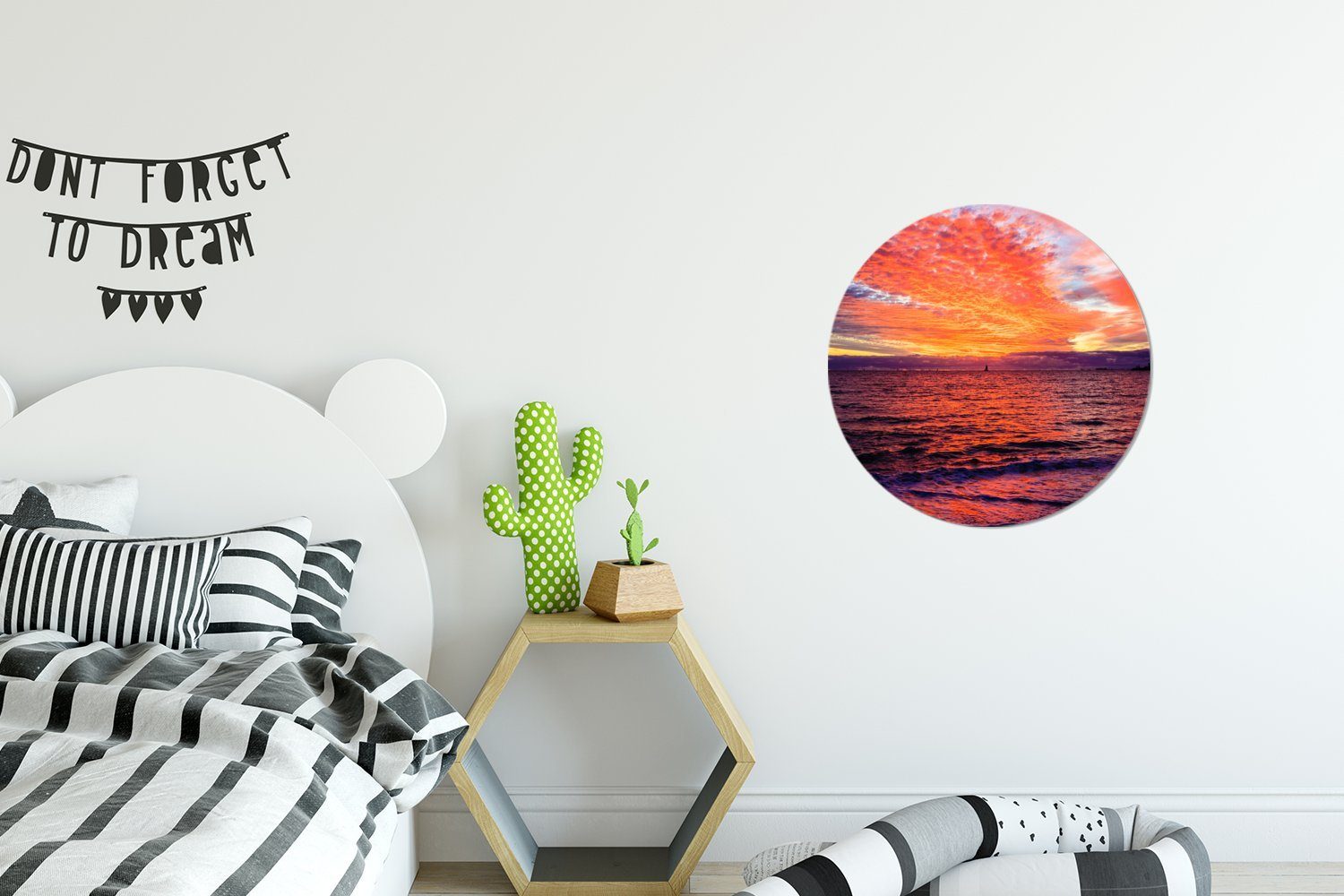 MuchoWow Gemälde Sonnenuntergang - Wanddekoration Kreis Rundes (1 30x30 Rot, - Forex, cm St), Wohnzimmer, Strand Wandbild