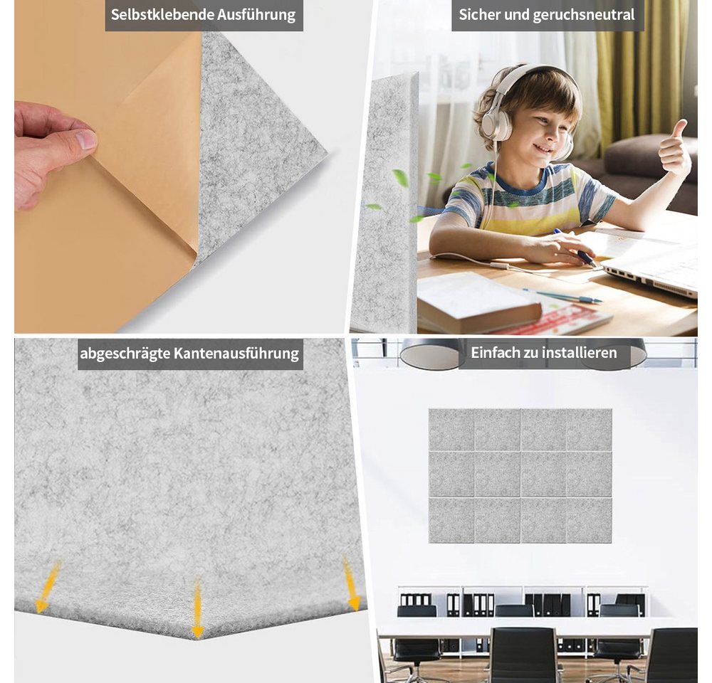 Thumbnail - PFCTART Schallschutzpaneel Polyester-Filz Original Akustik-Absorptionsplatte, (12 Stück 30*30*0.9cm) Mehrfarbig erhältli...