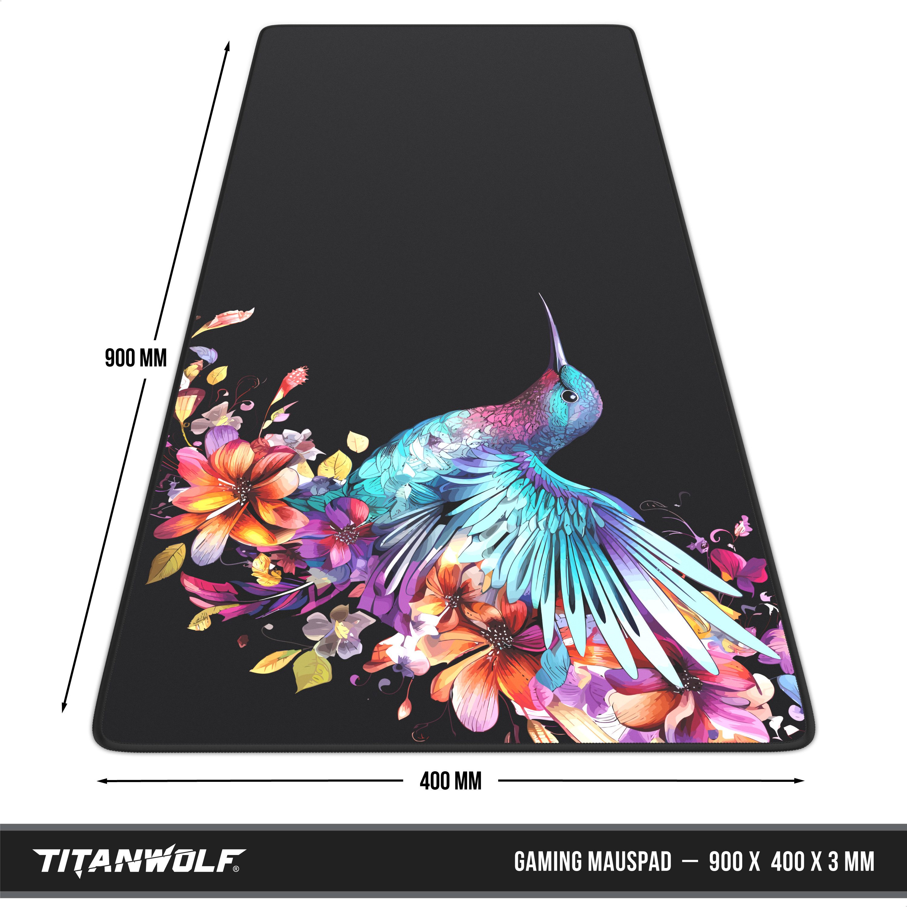 Titanwolf Gaming Mauspad XXL Speed Mousepad 900 x 400 x 3 mm, Schreibtischauflage, abwaschbar, rutschfeste Rückseite, Geschwindigkeit & Präzision, Colour Colibri